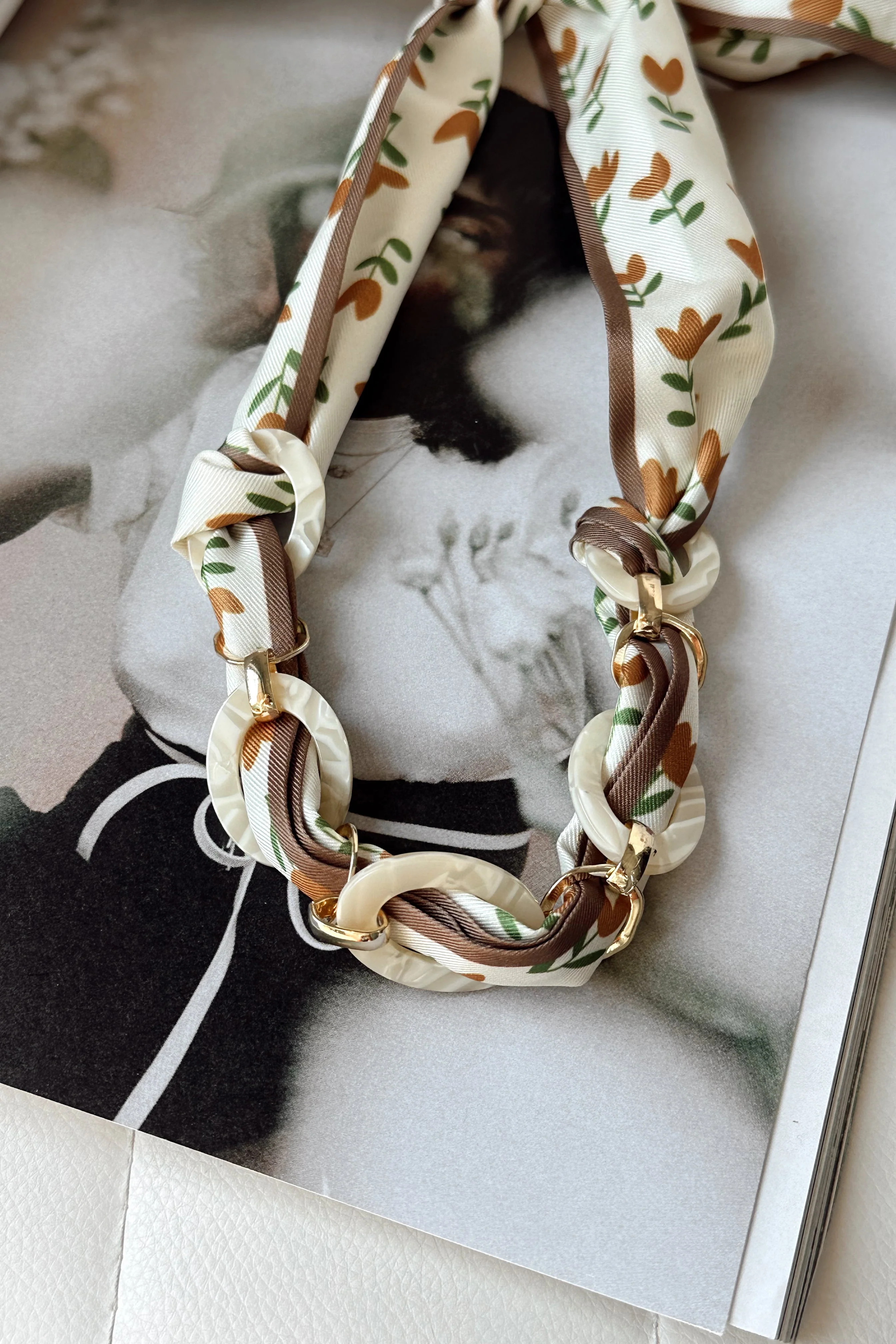 Emma Ivory Multi Floral Scarf Necklace