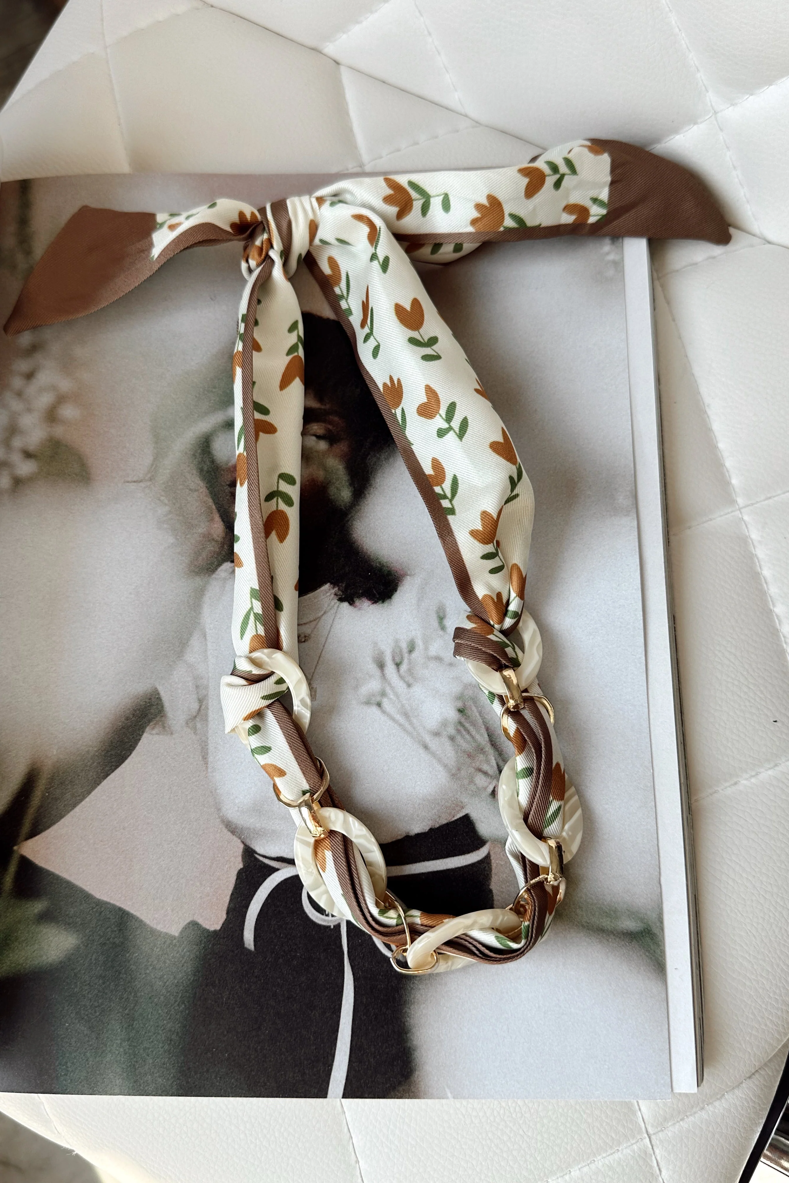 Emma Ivory Multi Floral Scarf Necklace - Image 3