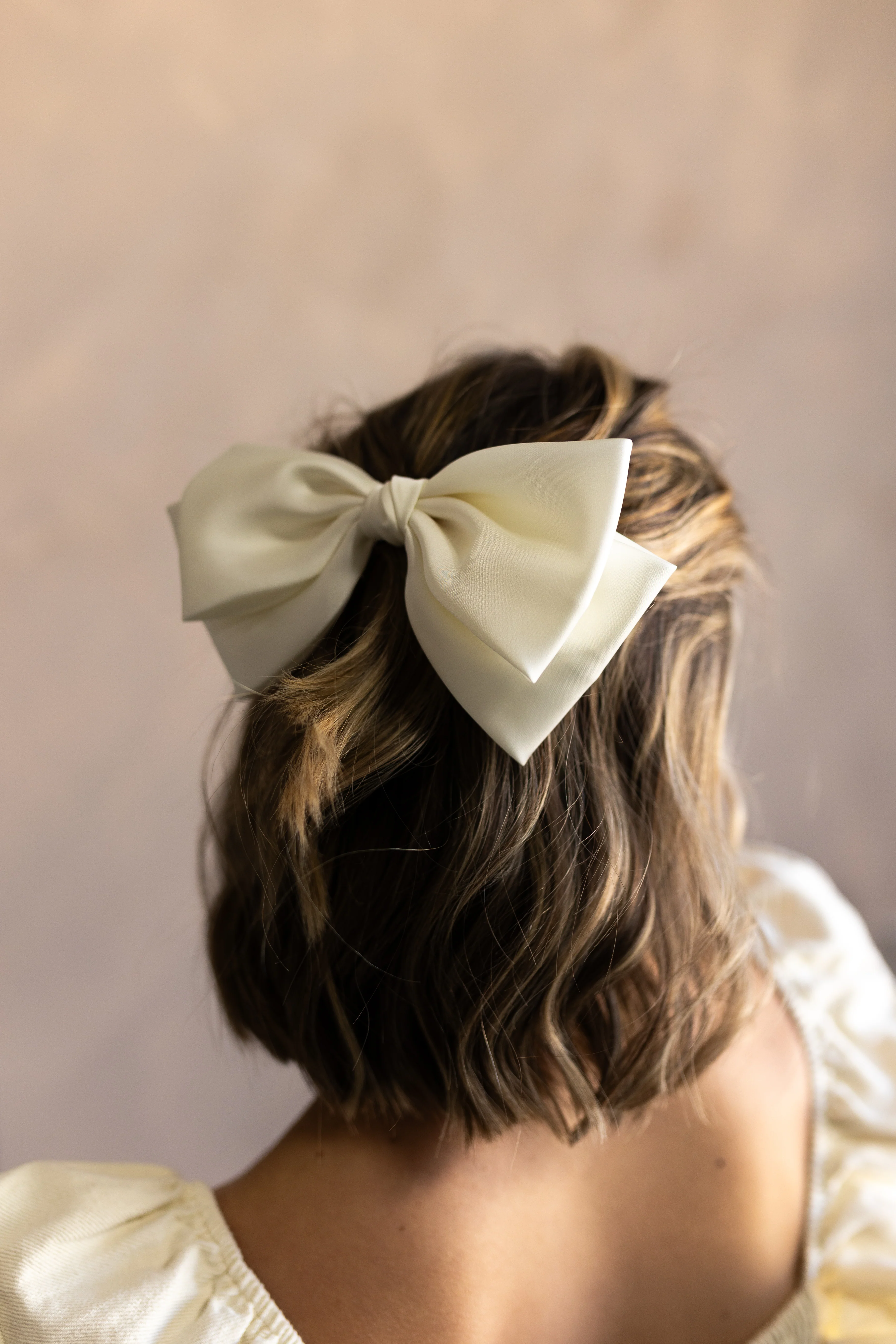 Emmaline Ivory Satin Short Hair Bow - Image 2