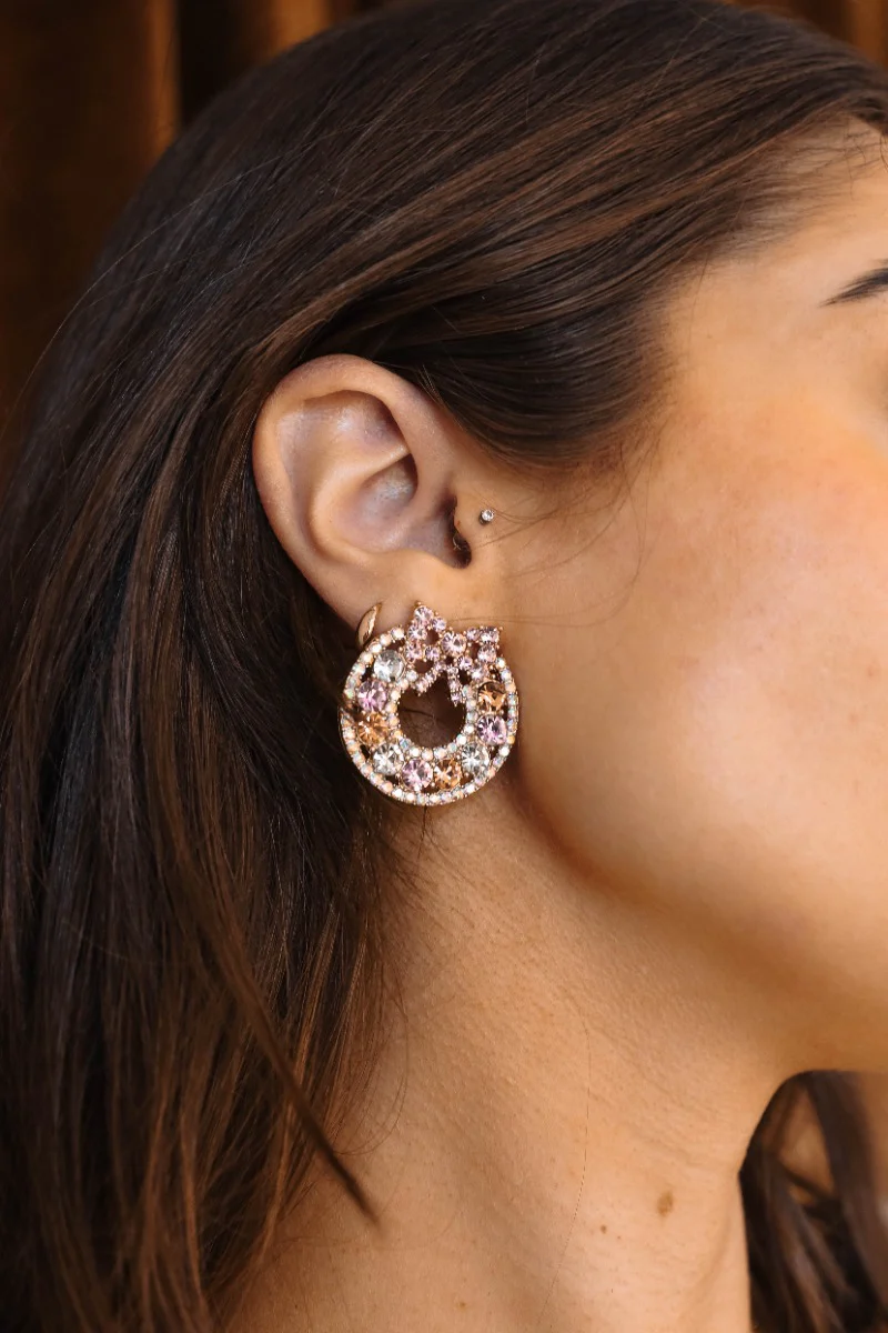 Emmy Pink Stone Wreath Earrings