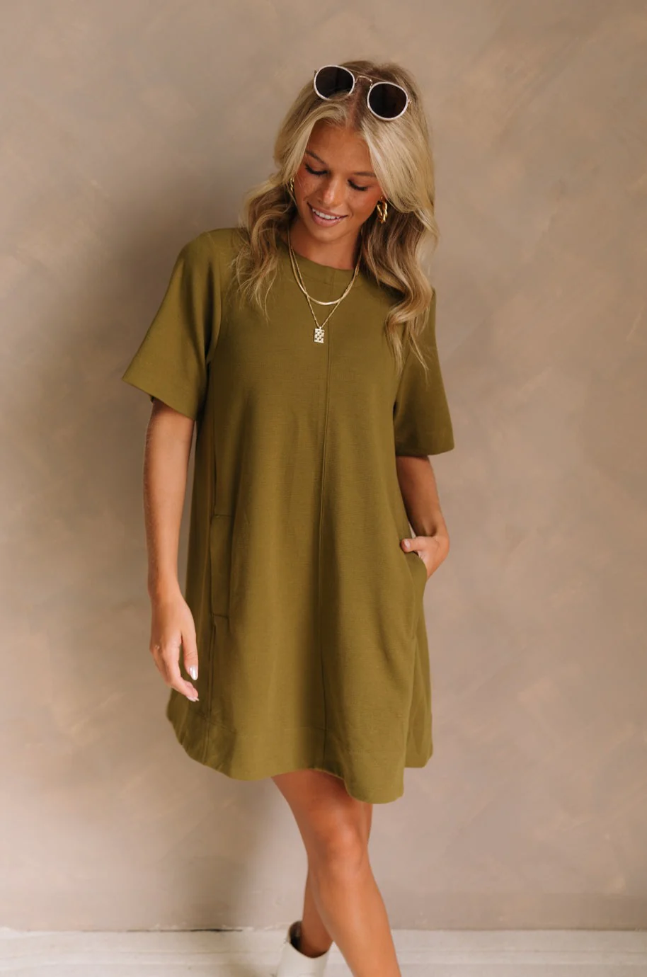 Erica Olive Short Sleeve Mini Dress - Image 3
