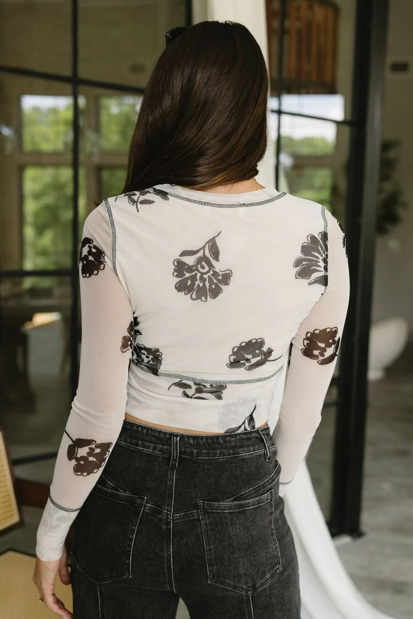 Erika Cream & Black Floral Mesh Top - Image 7