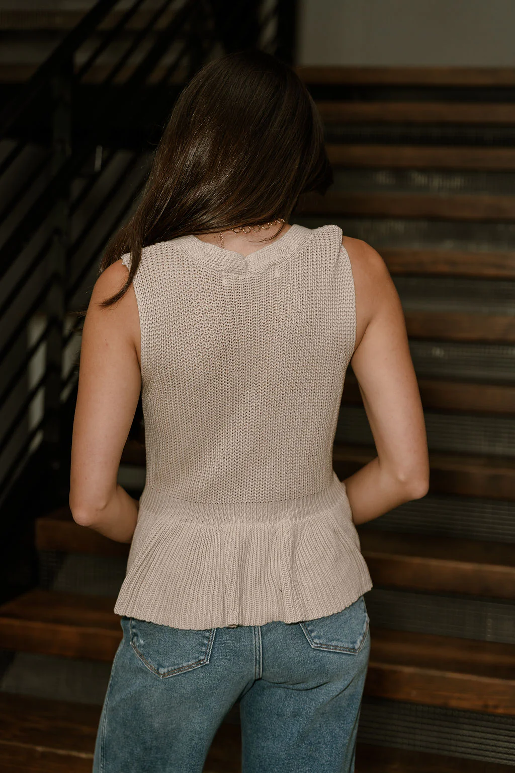Erika Taupe Knit Peplum Tank Top - Image 5
