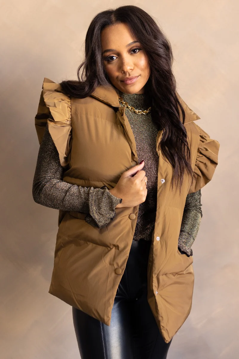 Esme Chartreuse Ruffle Puffer Vest