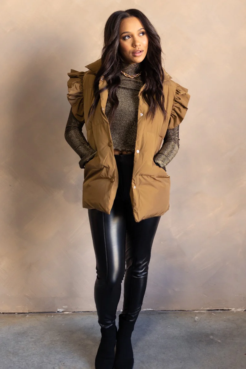 Esme Chartreuse Ruffle Puffer Vest - Image 2