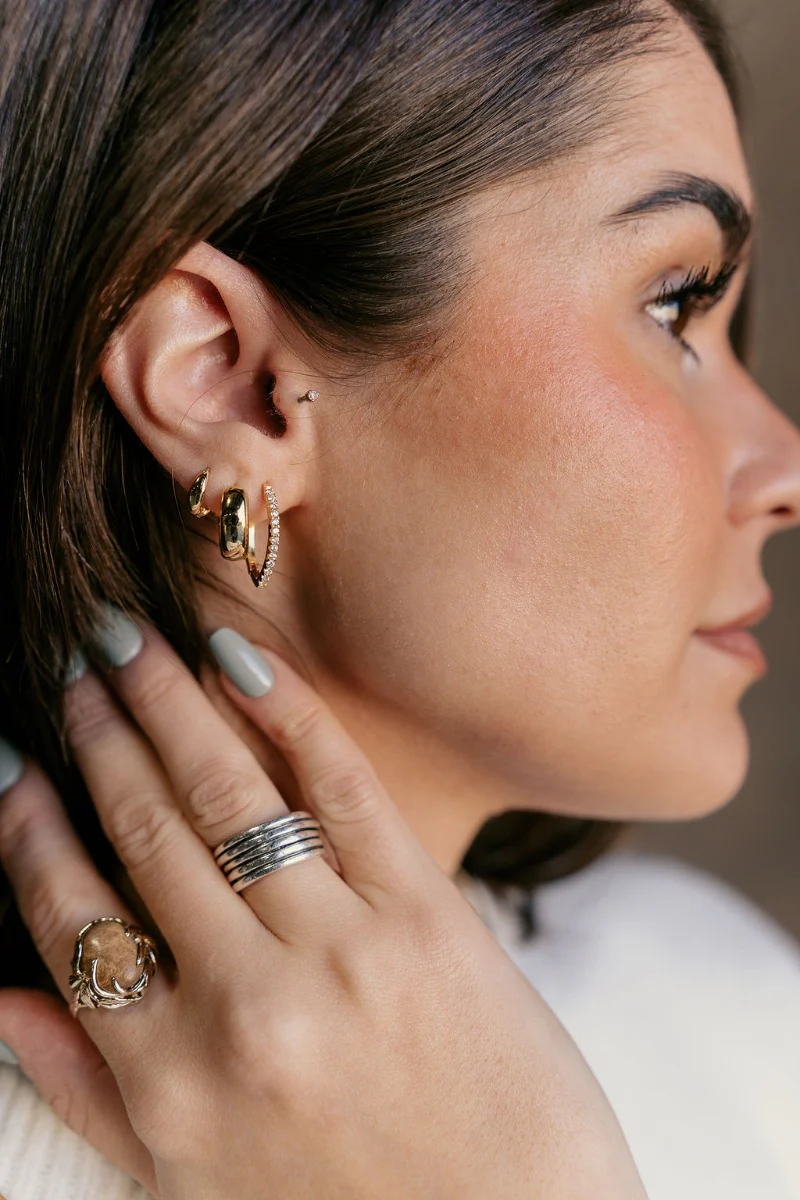 Esme Gold Rhinestone Teardrop Hoop - Image 2