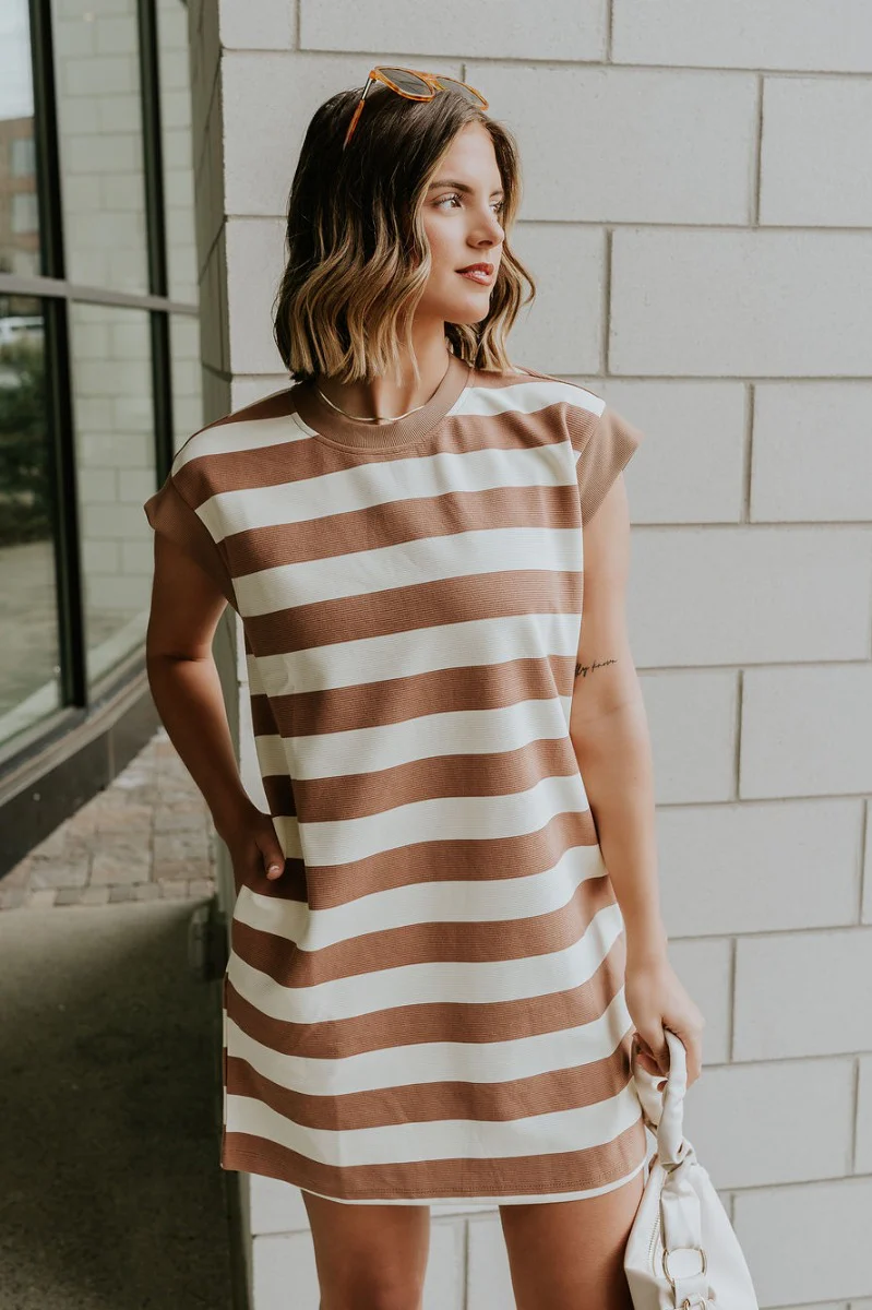 Esme Mocha & Cream Striped Dress