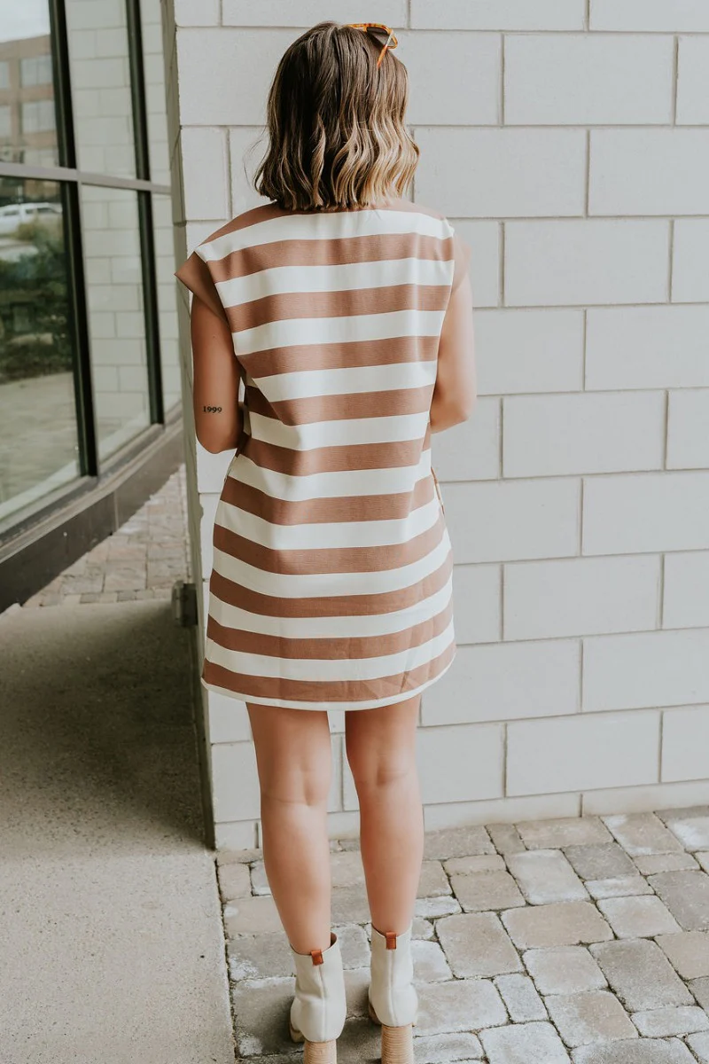 Esme Mocha & Cream Striped Dress - Image 10