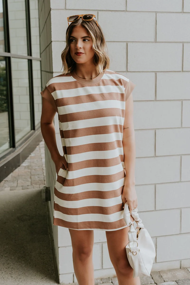 Esme Mocha & Cream Striped Dress - Image 3