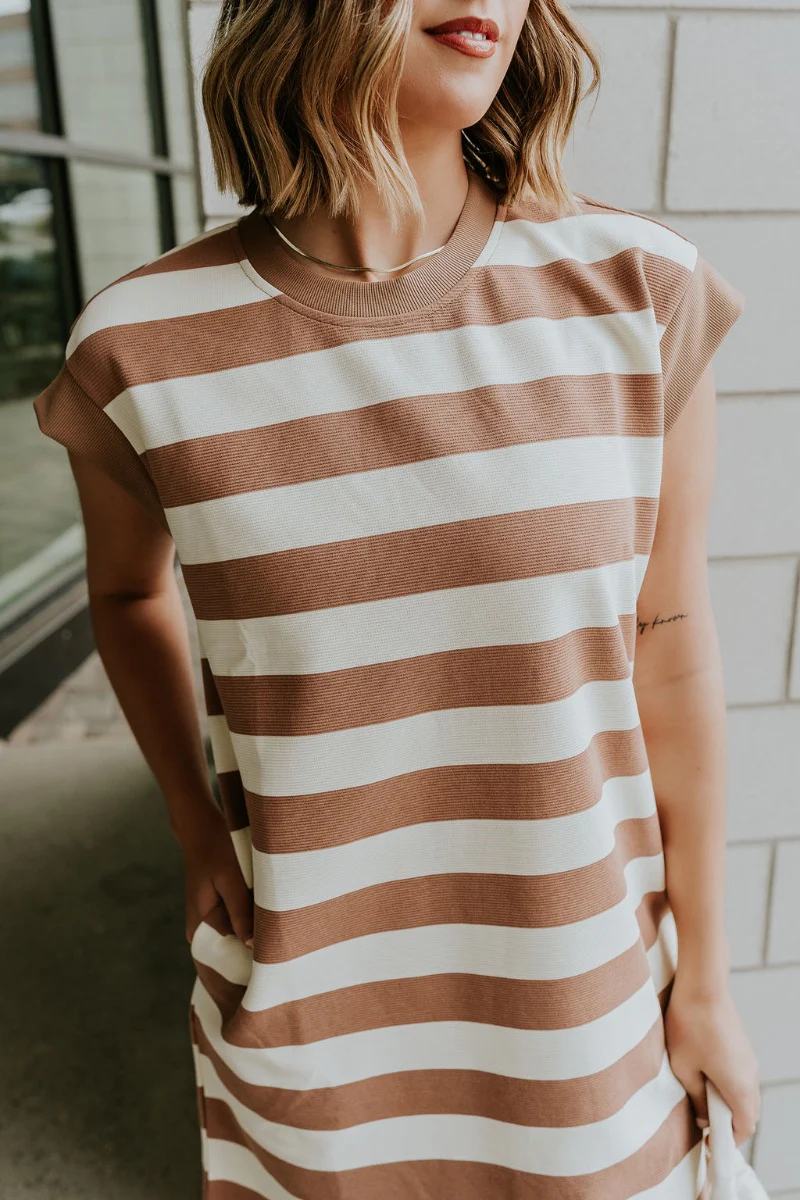 Esme Mocha & Cream Striped Dress - Image 4