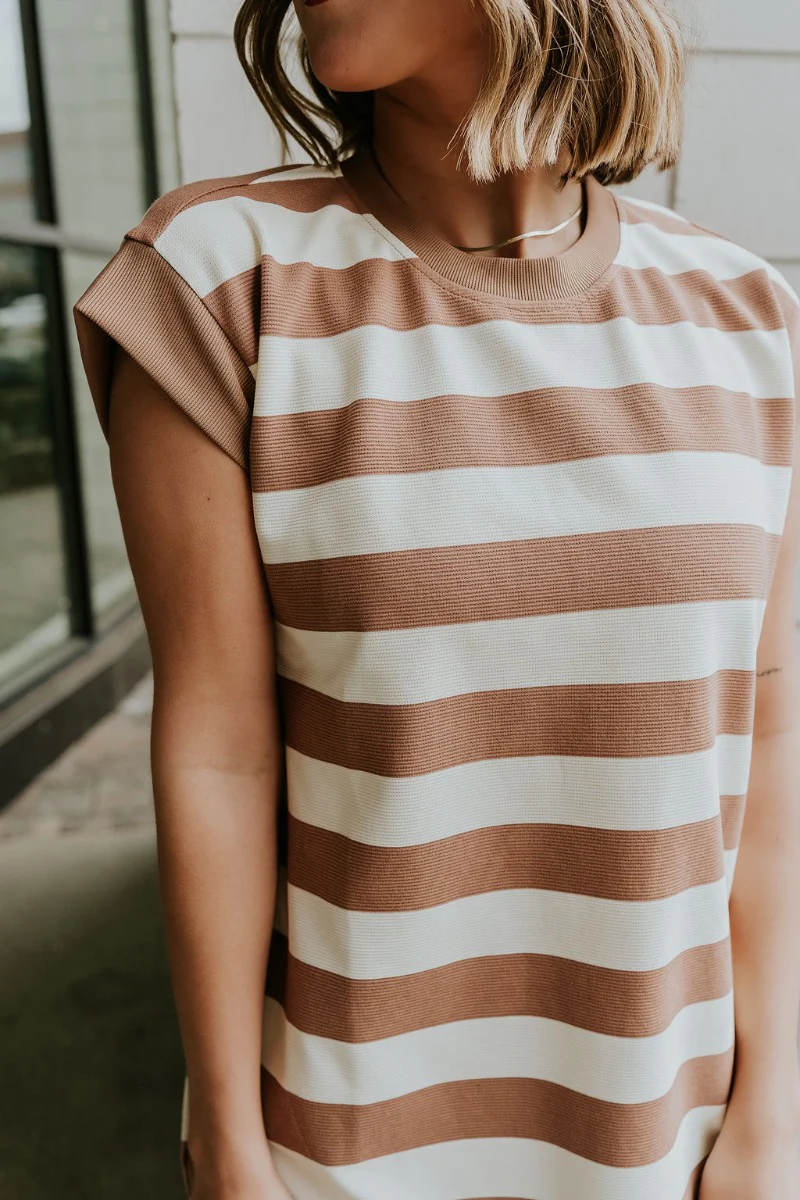 Esme Mocha & Cream Striped Dress - Image 5