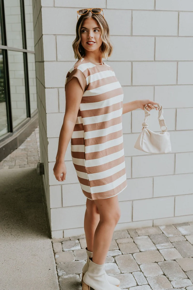 Esme Mocha & Cream Striped Dress - Image 6