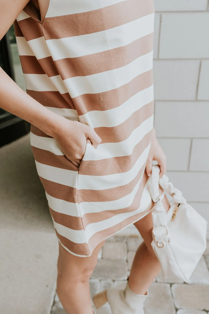 Esme Mocha & Cream Striped Dress - Image 7