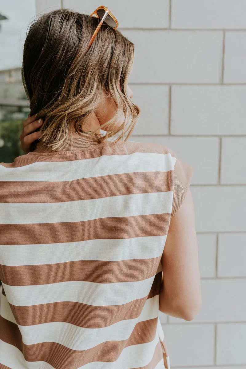Esme Mocha & Cream Striped Dress - Image 8