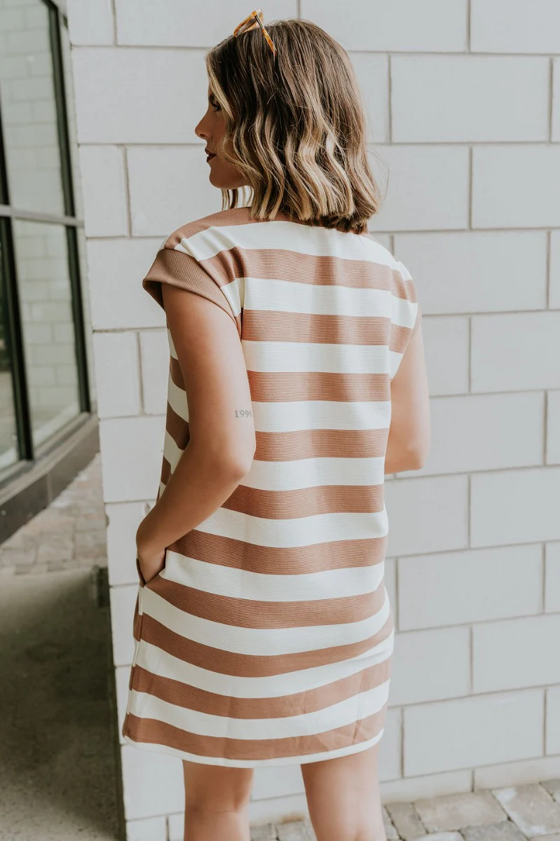 Esme Mocha & Cream Striped Dress - Image 9