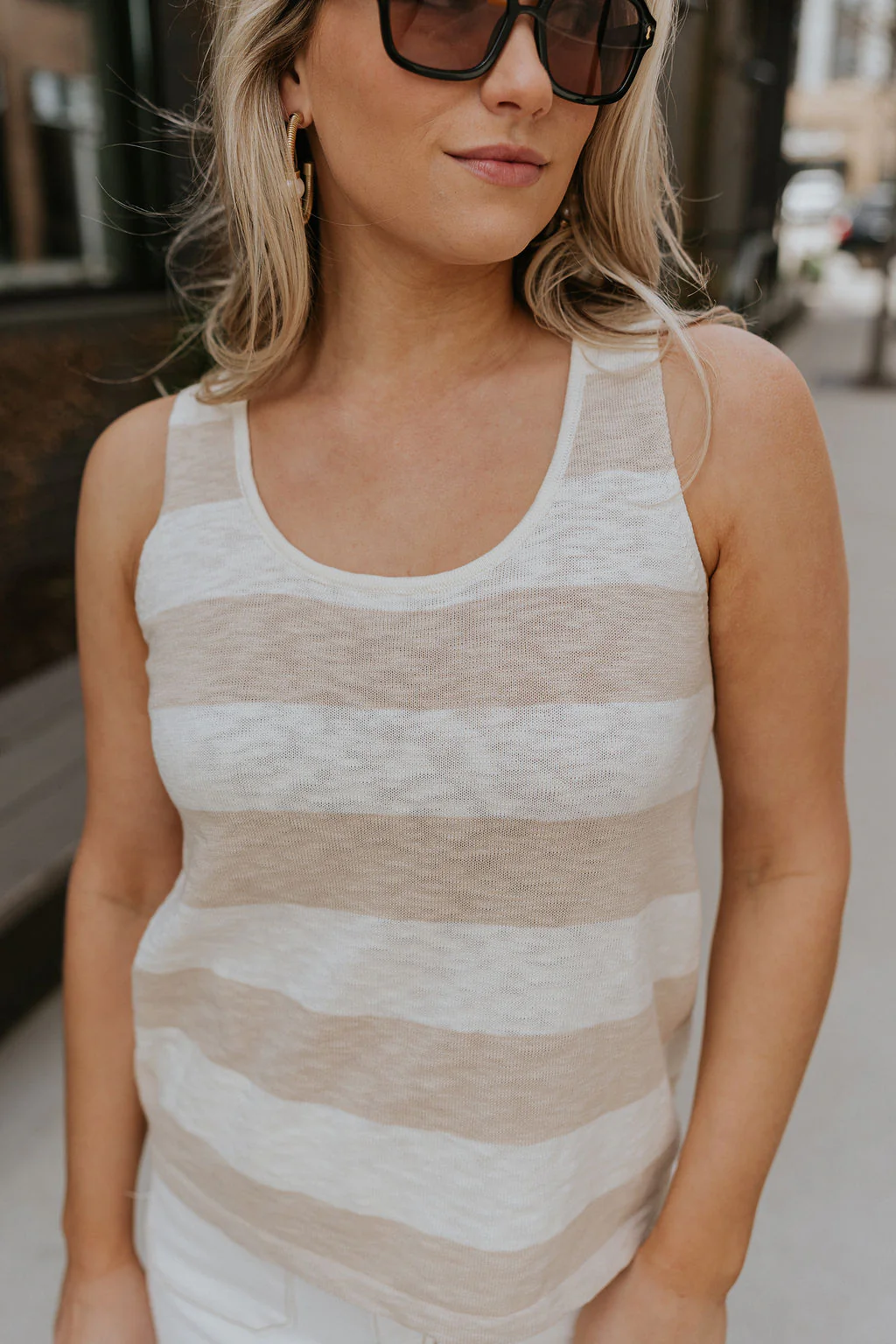 Esme Taupe & Cream Stripe Tank