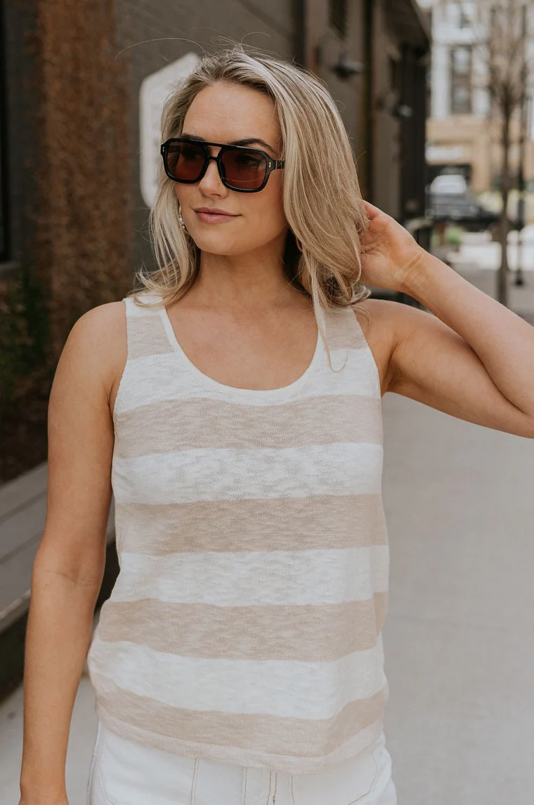 Esme Taupe & Cream Stripe Tank - Image 4