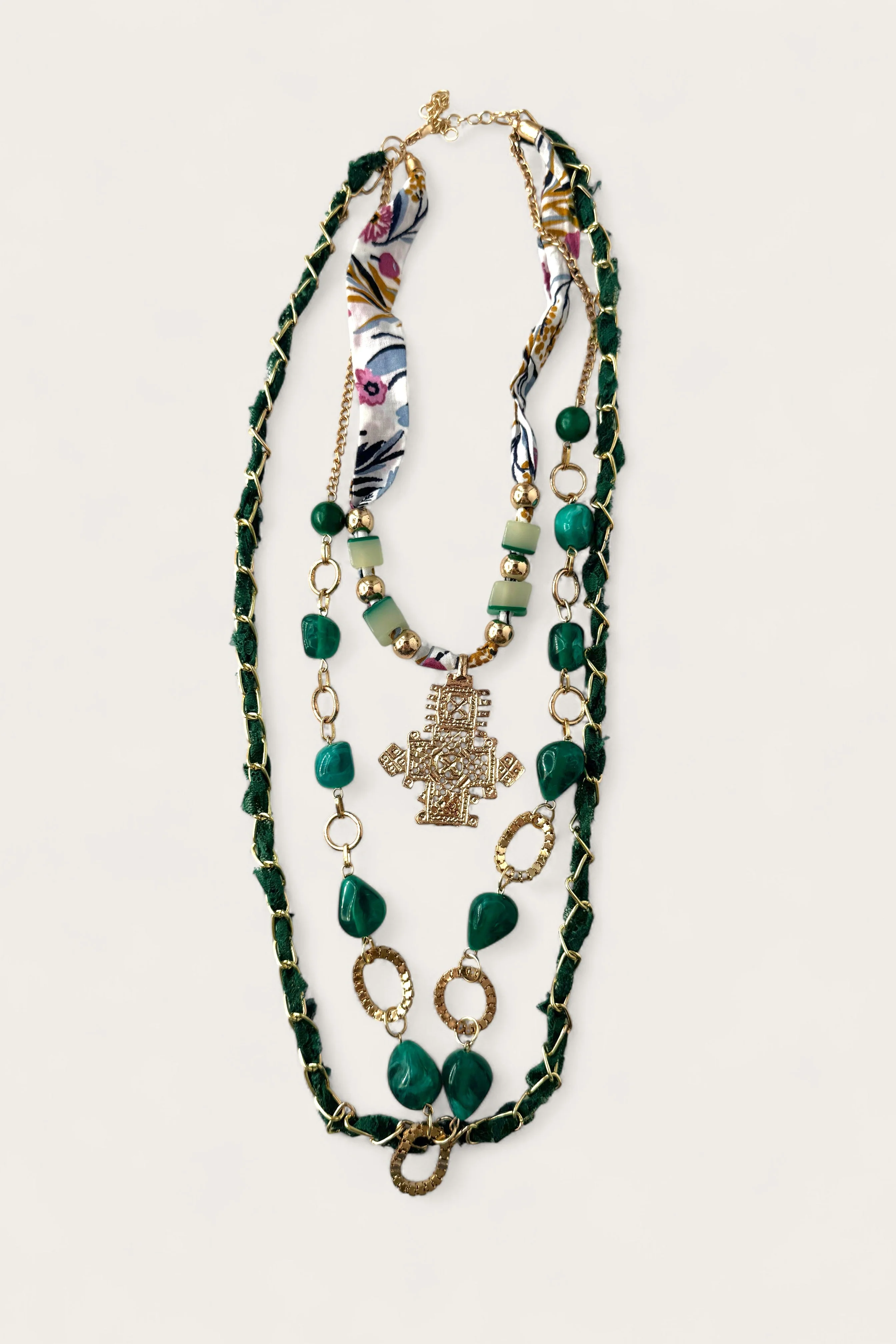 Esmeralda Green Scarf Cross Necklace - Image 2
