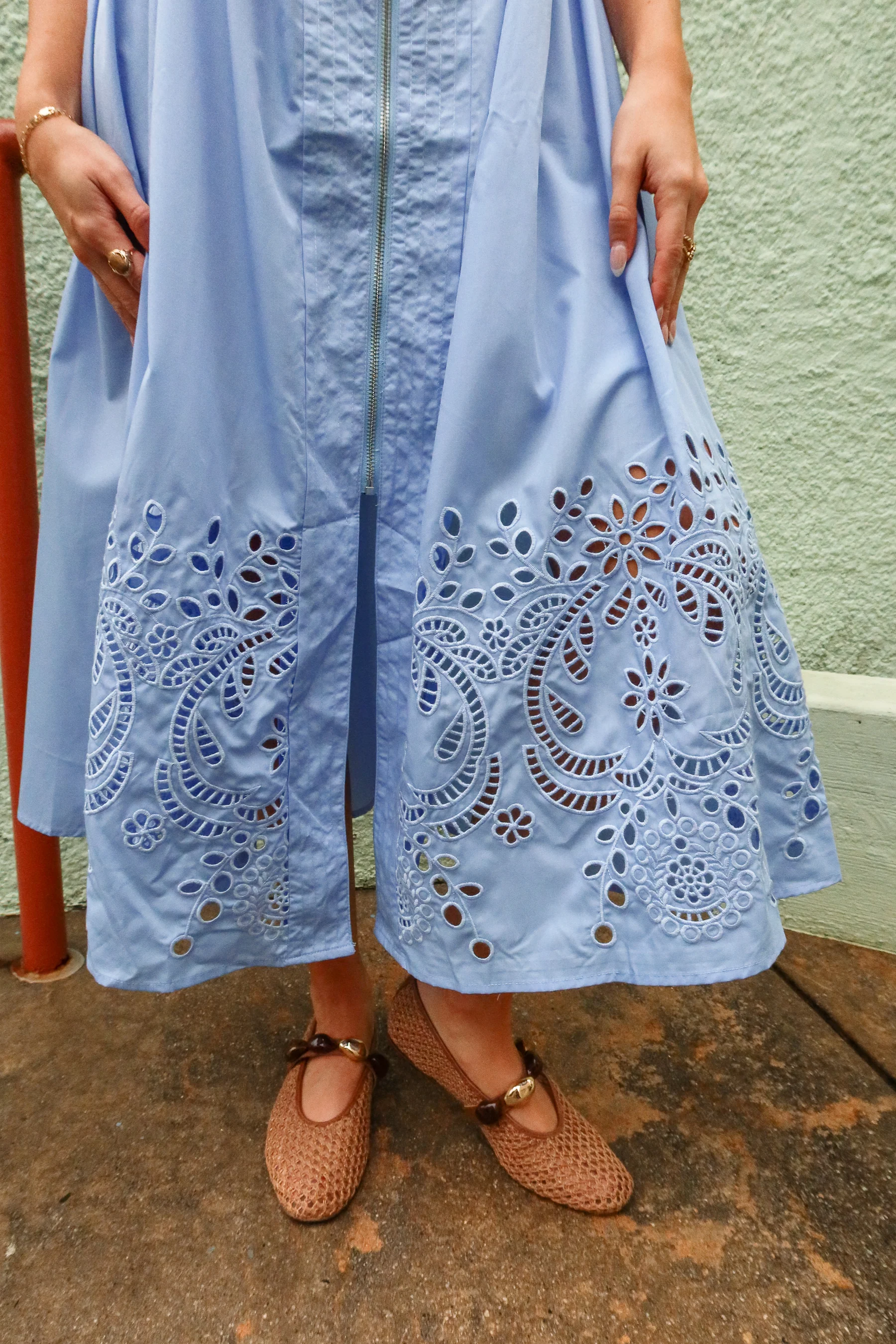 Estella Blue Eyelet Zip-Up Midi Dress - Image 4