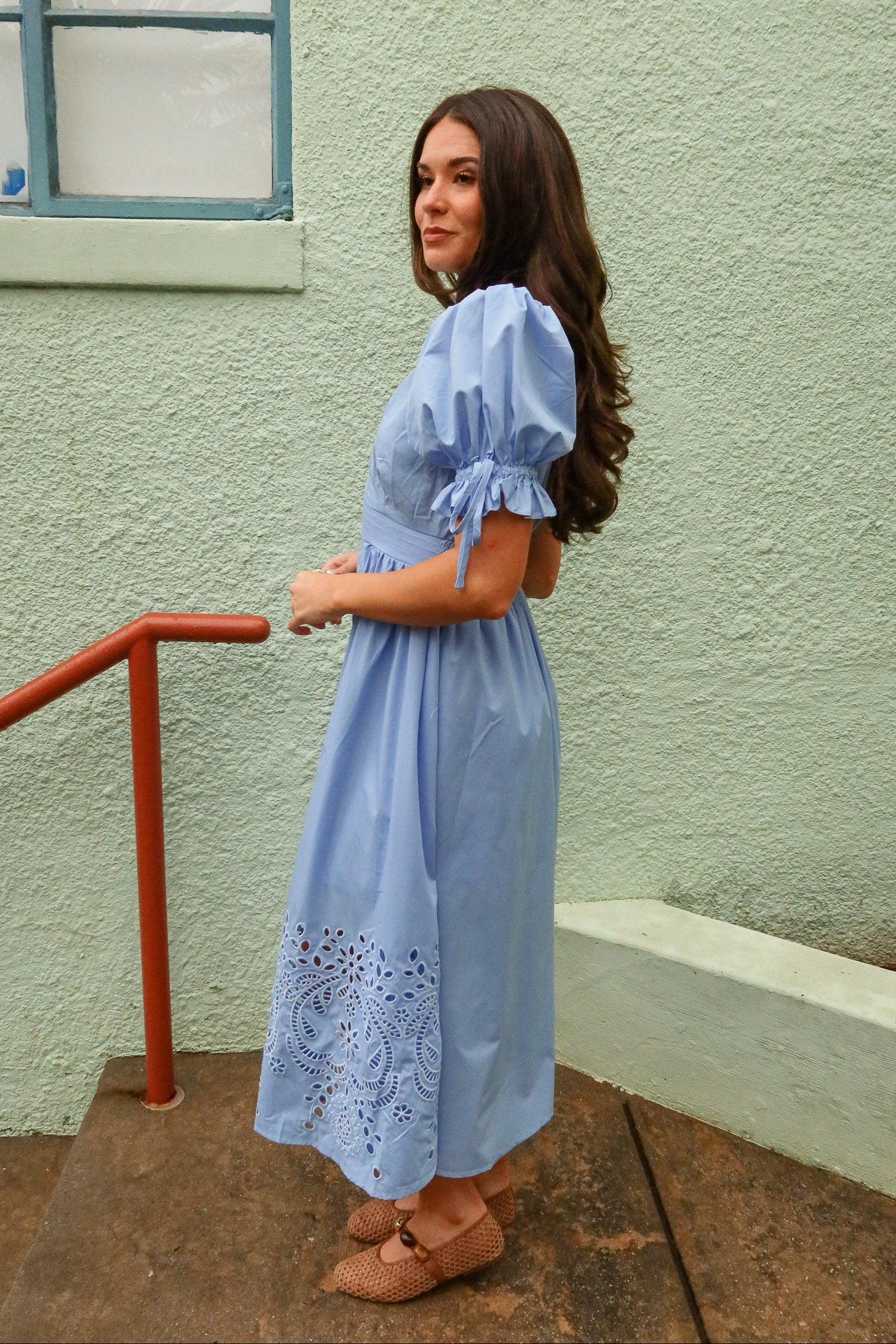 Estella Blue Eyelet Zip-Up Midi Dress - Image 5