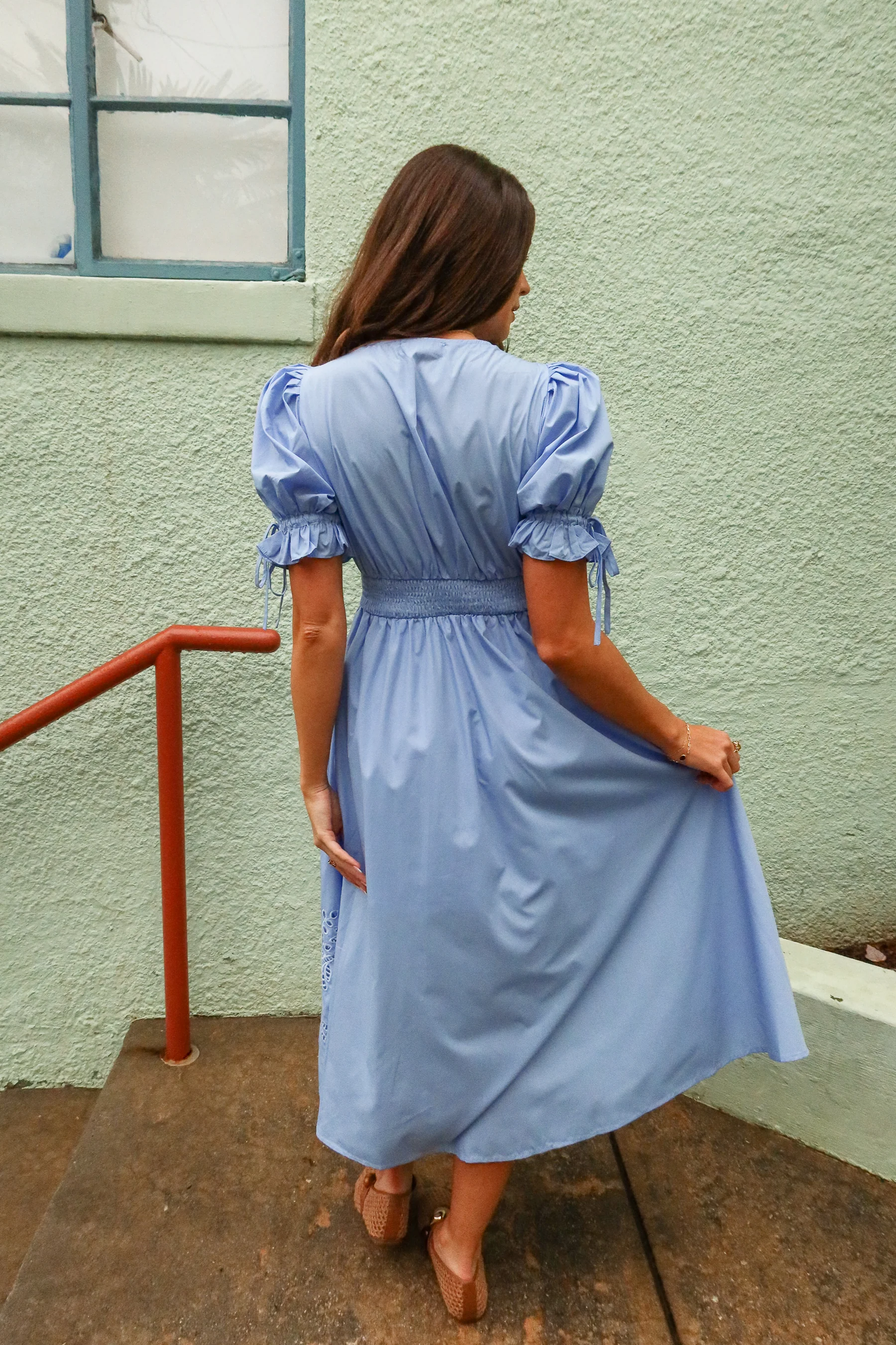 Estella Blue Eyelet Zip-Up Midi Dress - Image 6