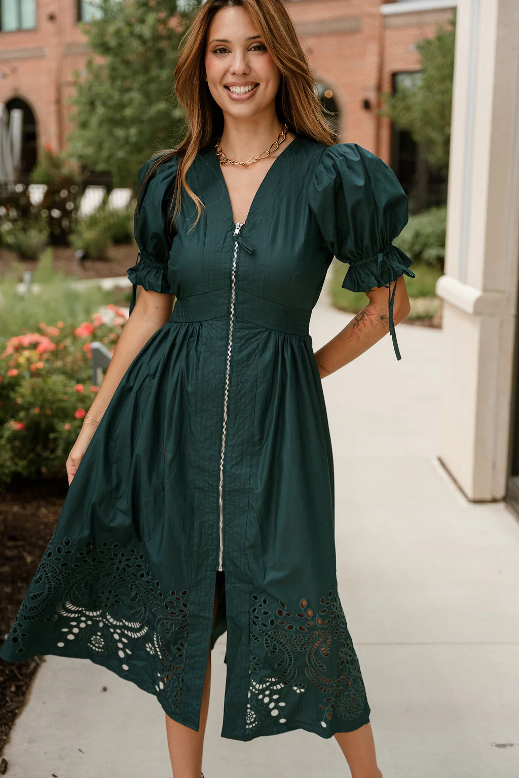 Estella Teal Eyelet Zip-Up Midi Dress - Image 6