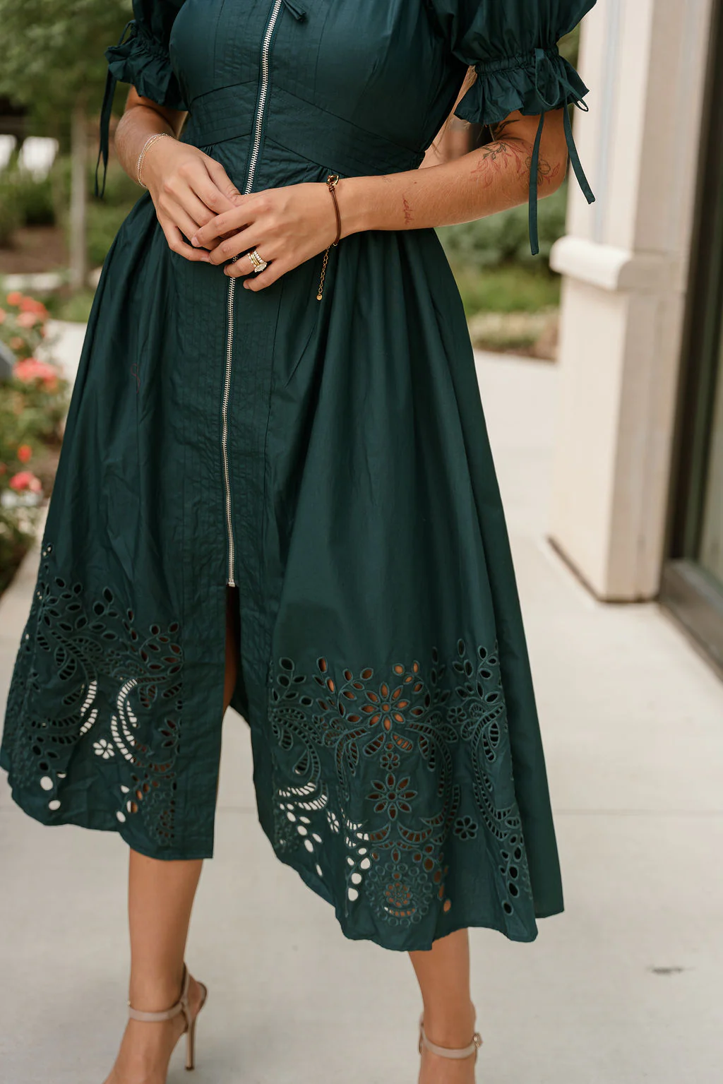 Estella Teal Eyelet Zip-Up Midi Dress - Image 7