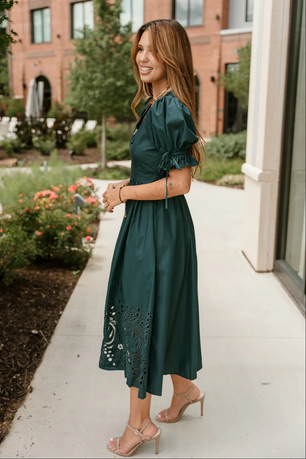Estella Teal Eyelet Zip-Up Midi Dress - Image 8