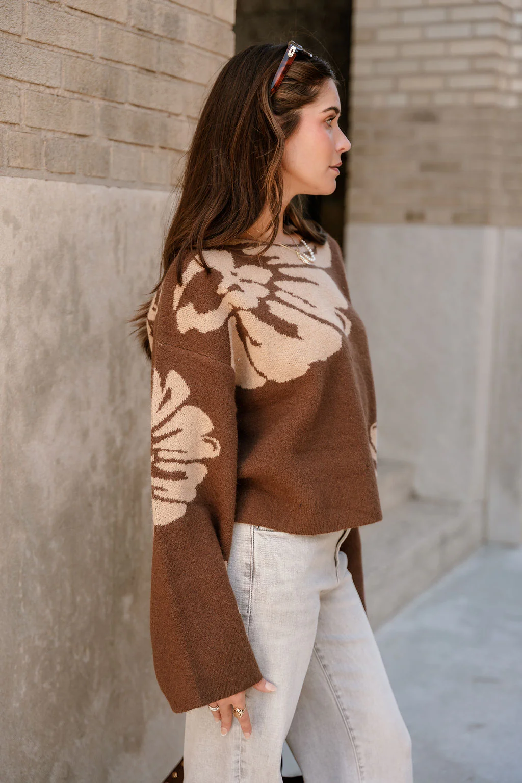 Estelle Brown & Beige Floral Knit Sweater - Image 2