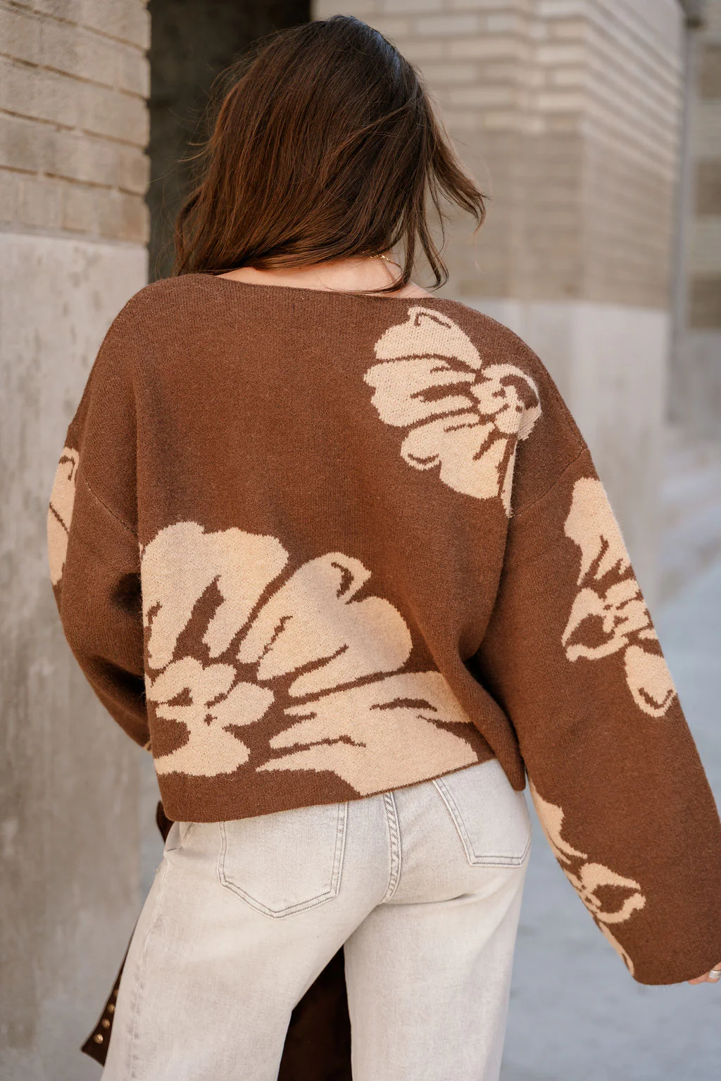 Estelle Brown & Beige Floral Knit Sweater - Image 8