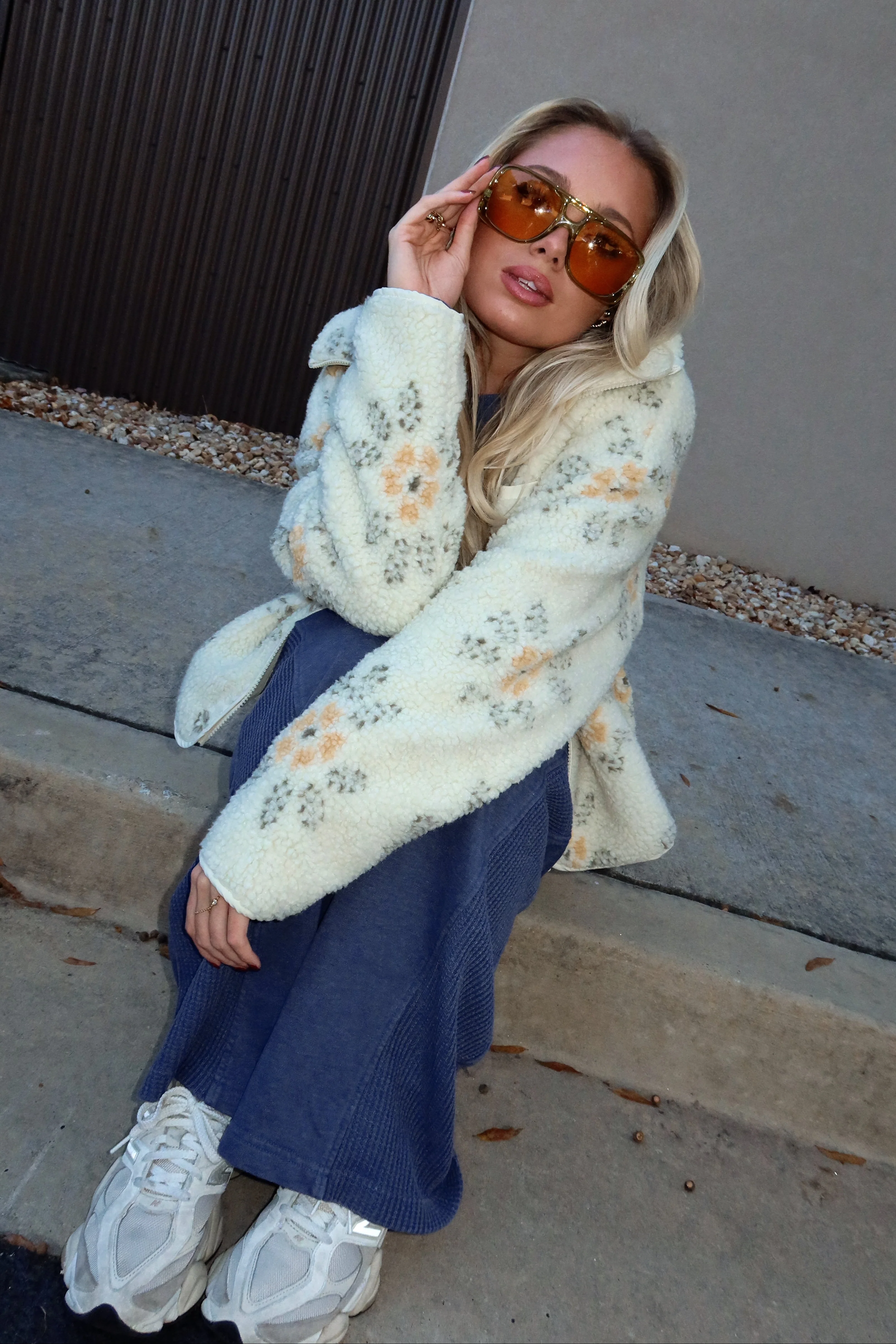 Esther Cream Multi Floral Sherpa Jacket