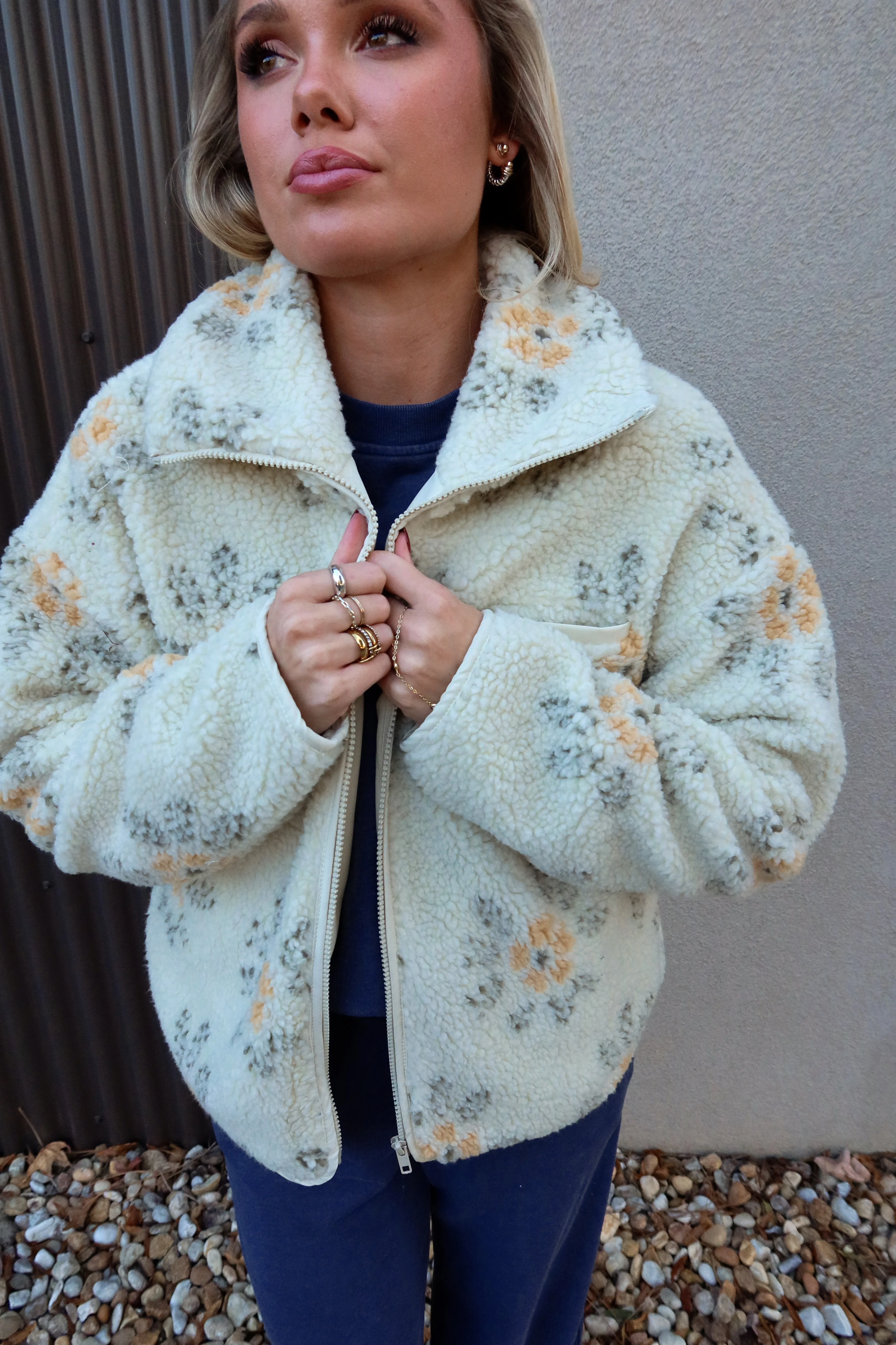 Esther Cream Multi Floral Sherpa Jacket - Image 3