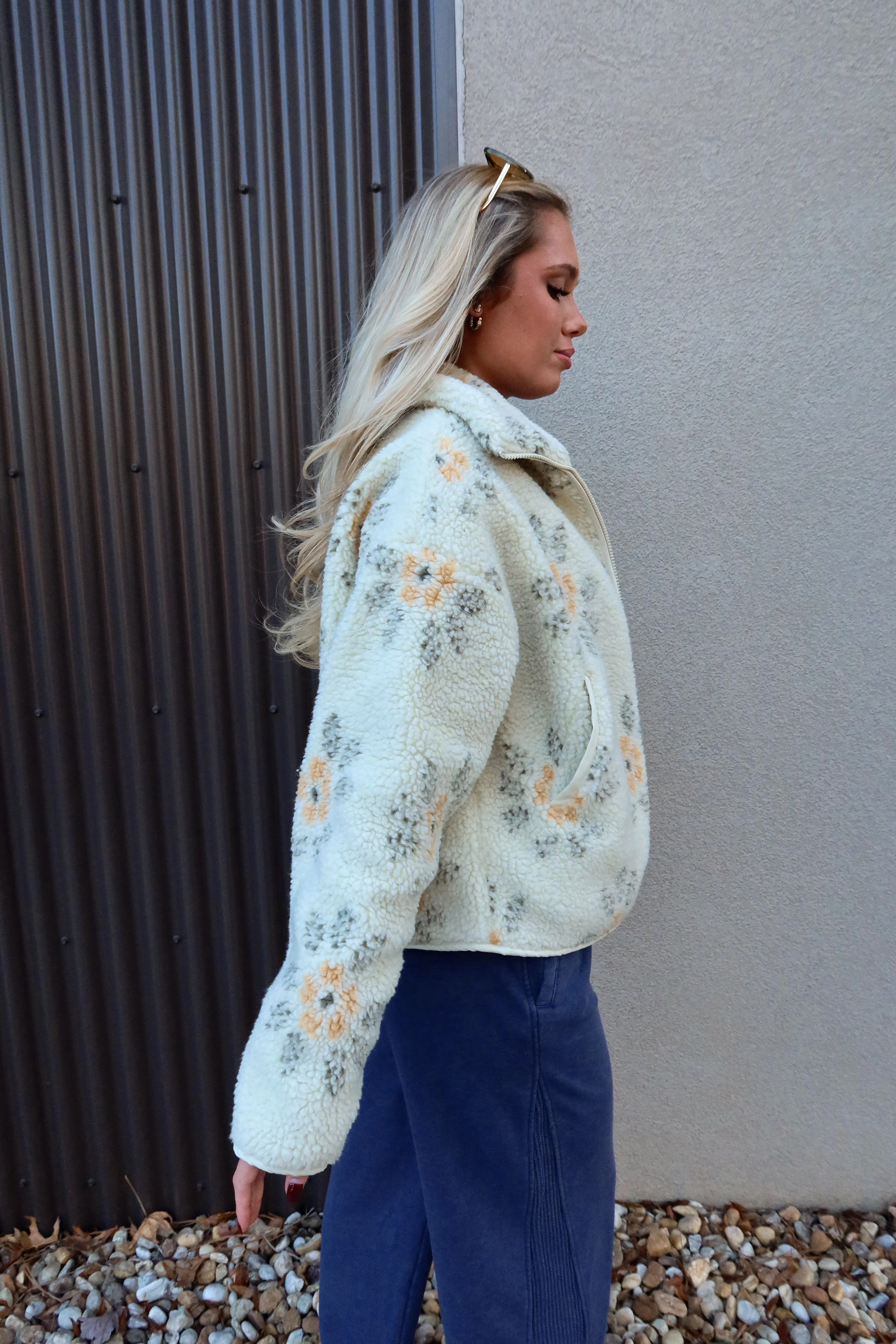 Esther Cream Multi Floral Sherpa Jacket - Image 6