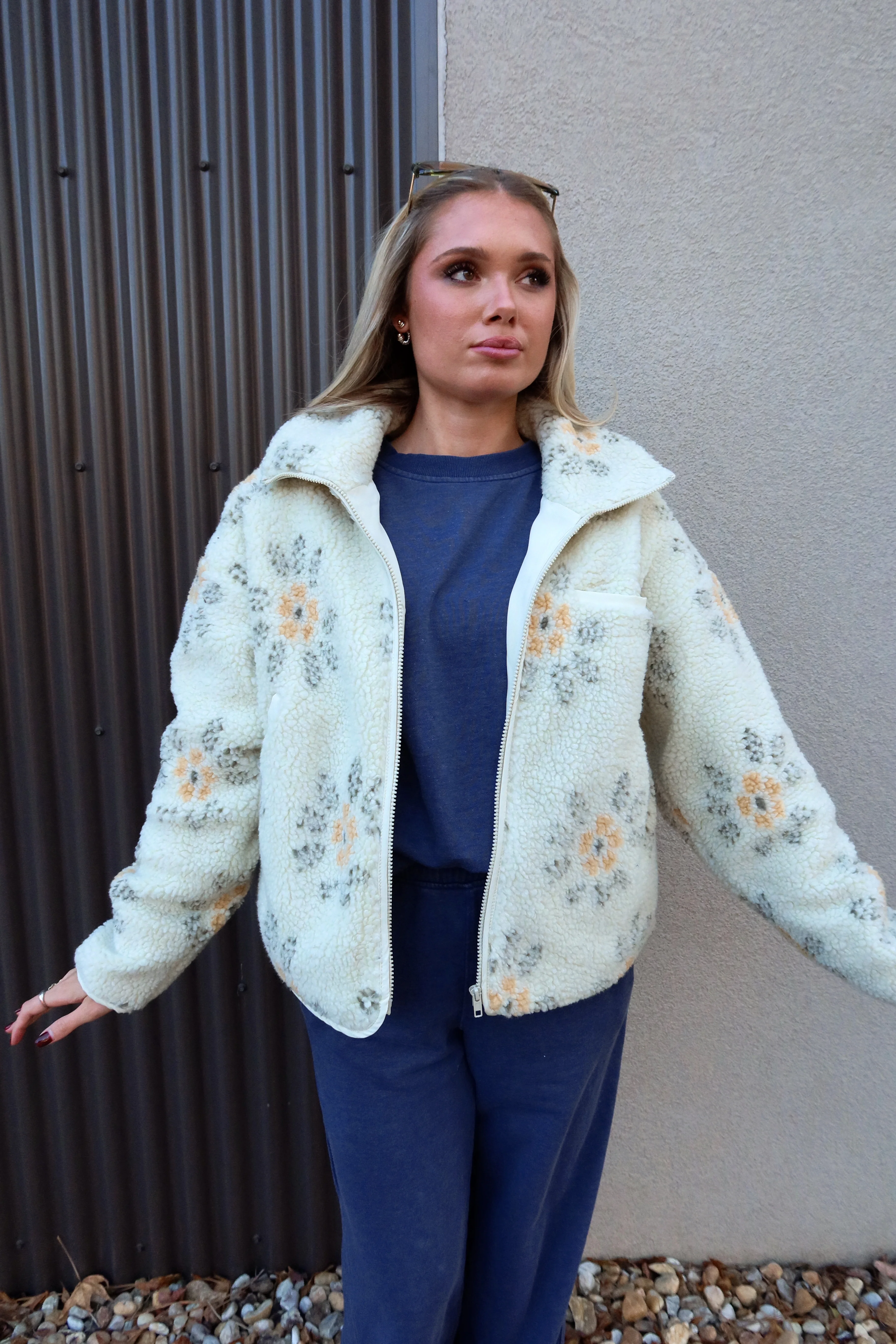 Esther Cream Multi Floral Sherpa Jacket - Image 8
