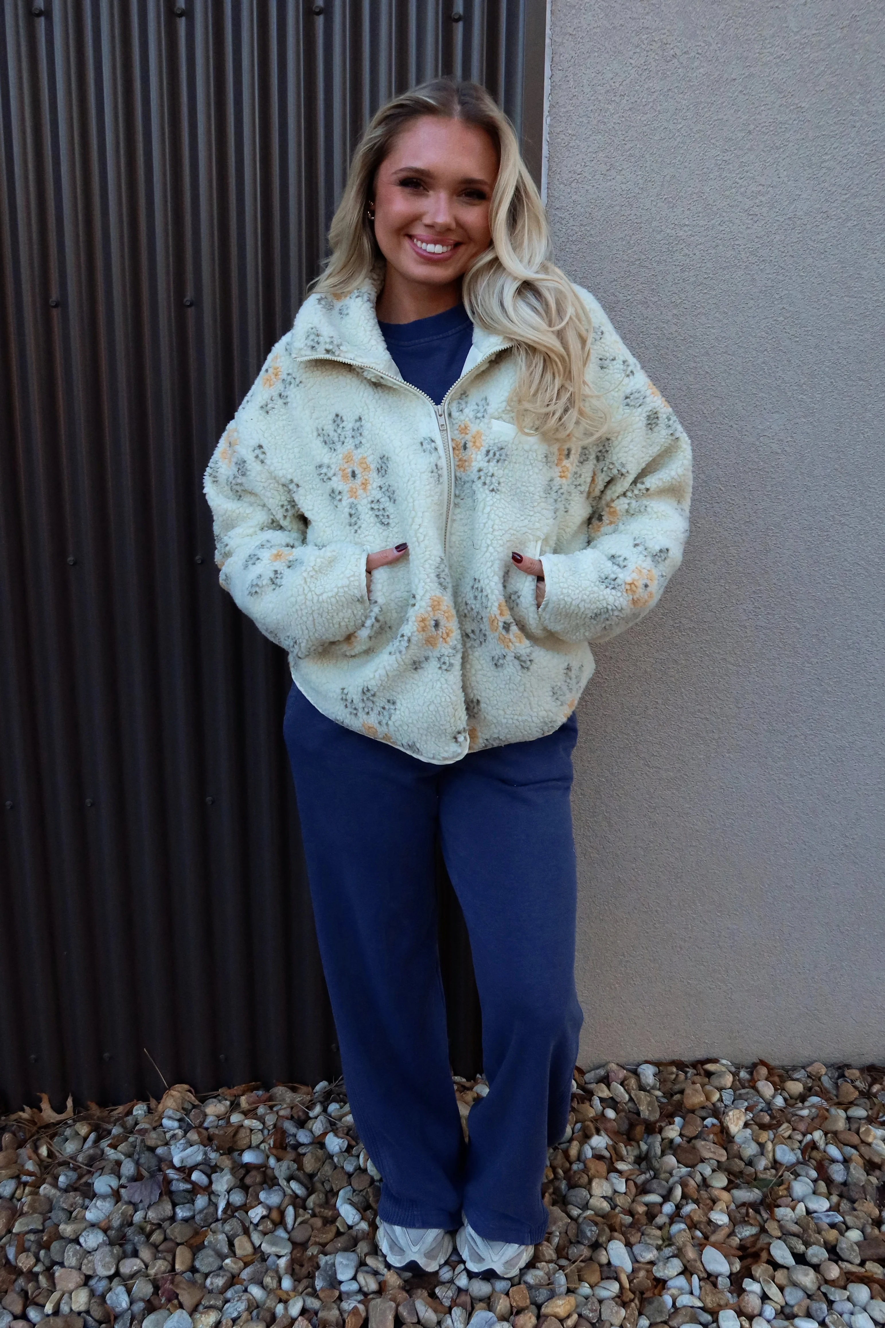 Esther Cream Multi Floral Sherpa Jacket - Image 9