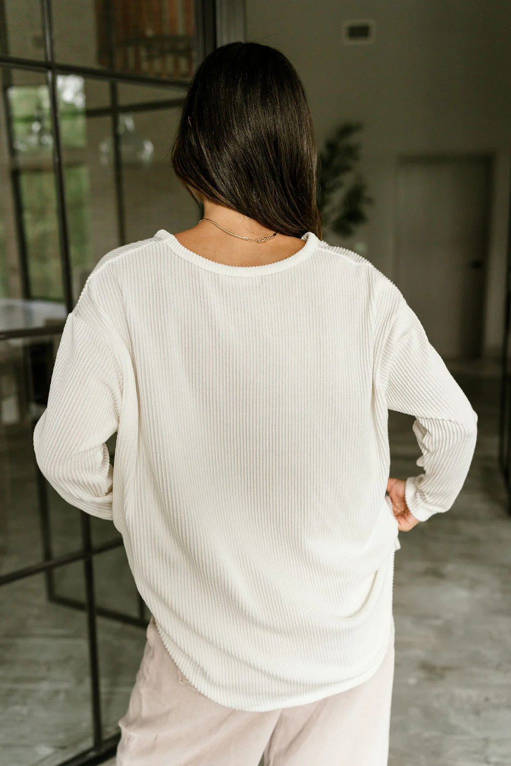 Willow Off White Ribbed Long Sleeve Top - Image 4