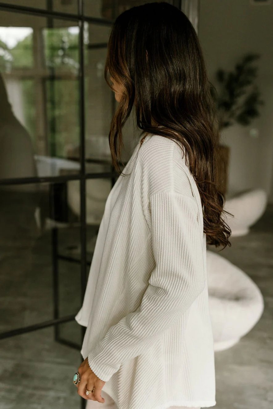 Willow Off White Ribbed Long Sleeve Top - Image 6