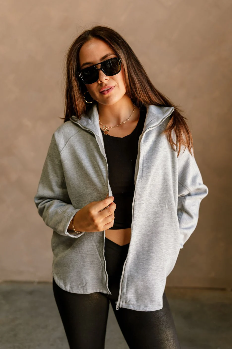 Arya Heather Grey Zip-Up Sweatshirt