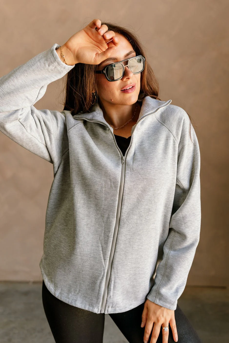 Arya Heather Grey Zip-Up Sweatshirt - Image 3