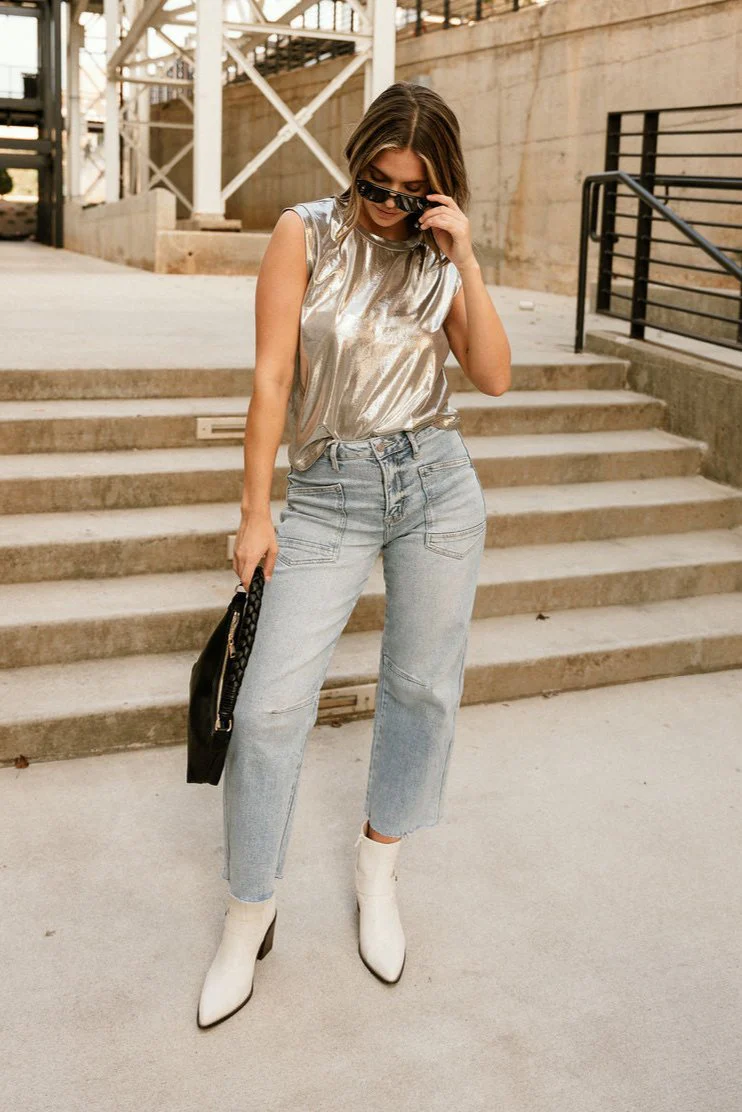 Eva Metallic Silver Tank Top