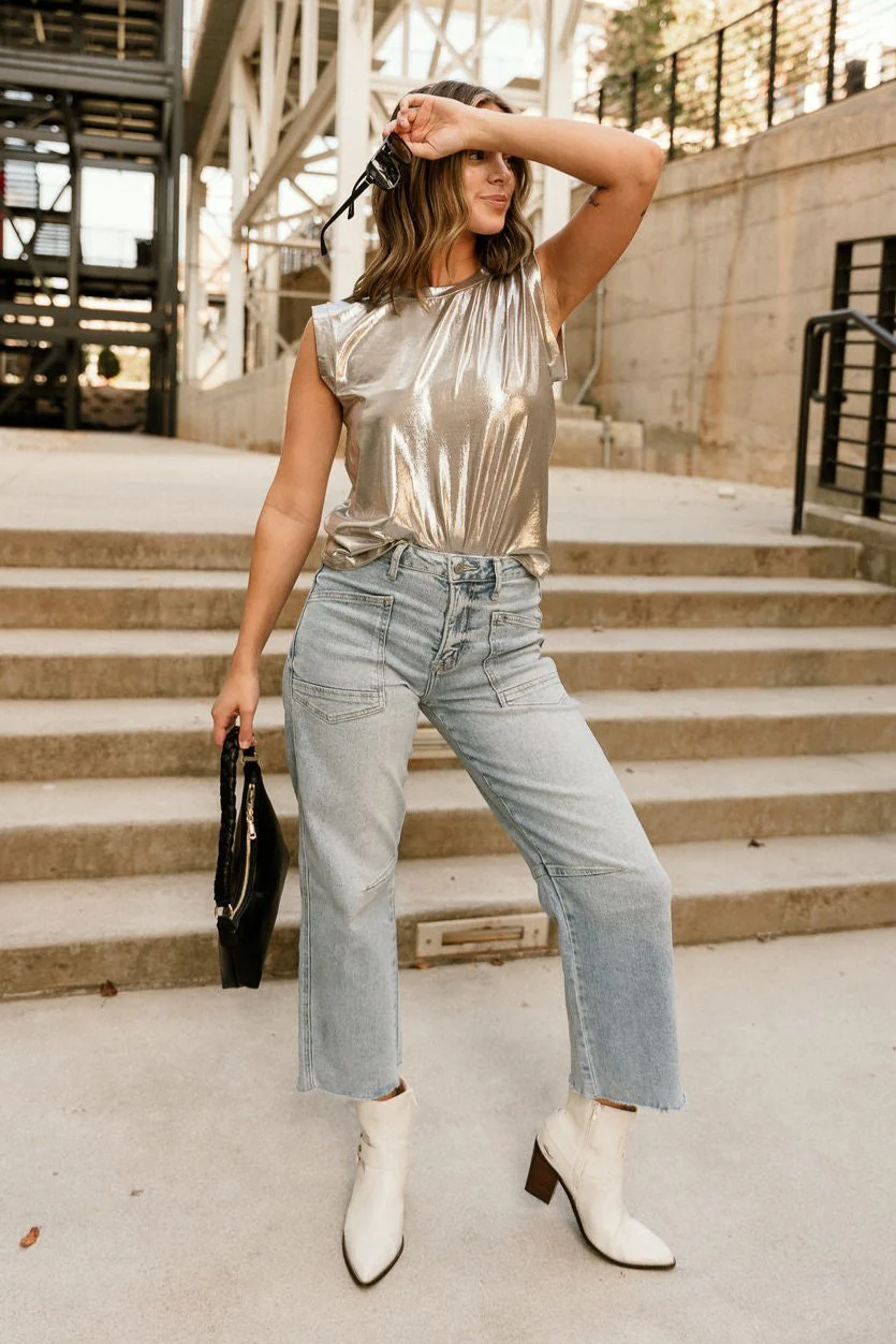 Eva Metallic Silver Tank Top - Image 2