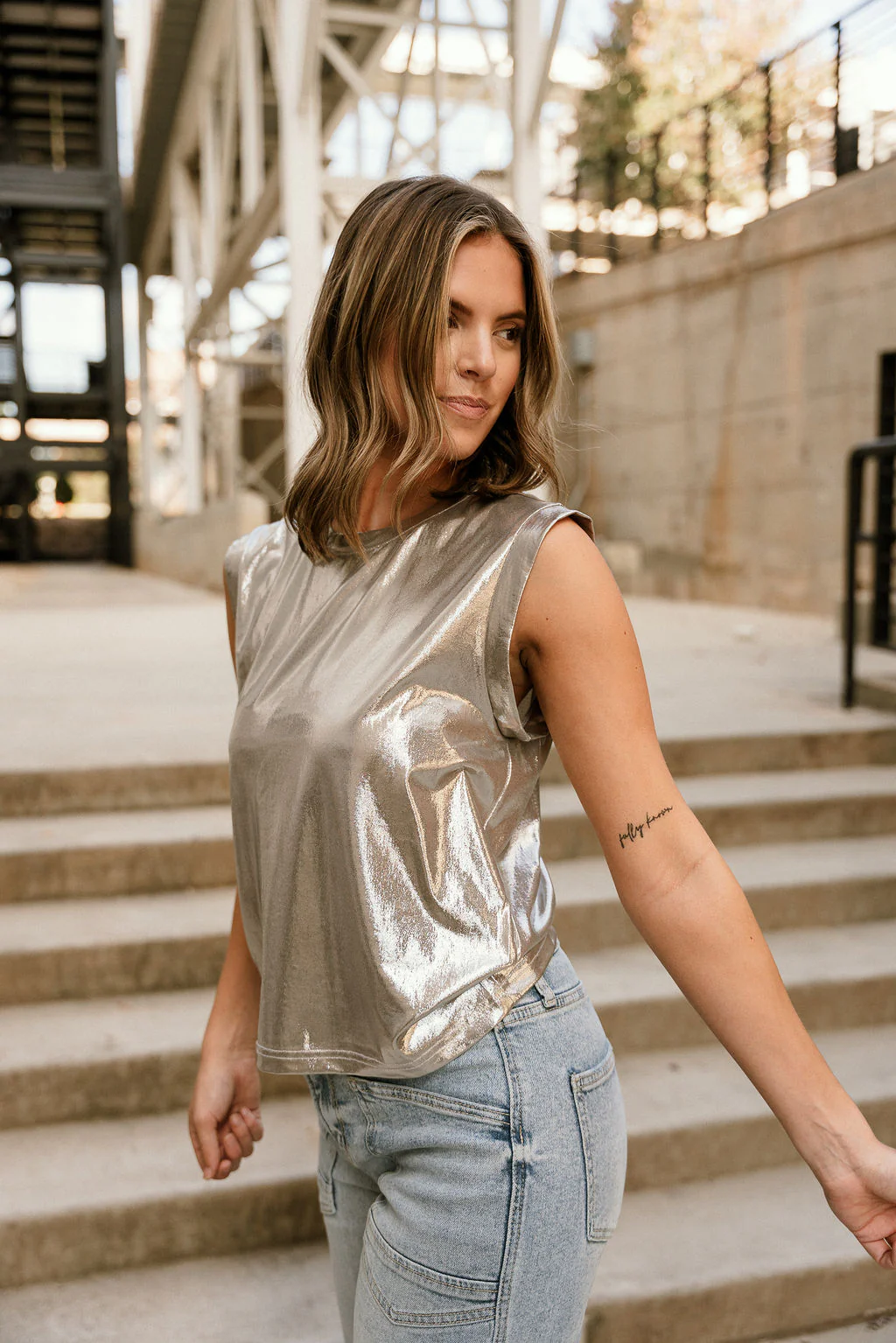 Eva Metallic Silver Tank Top - Image 4