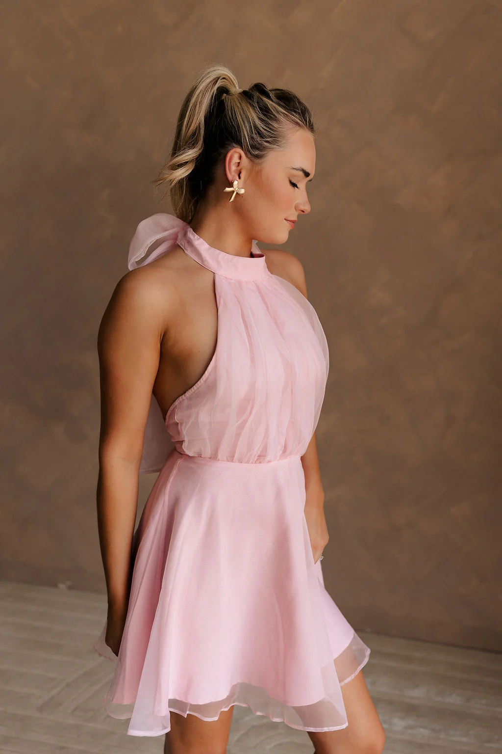 Eva Pink Sheer Tie Back Mini Dress - Image 4
