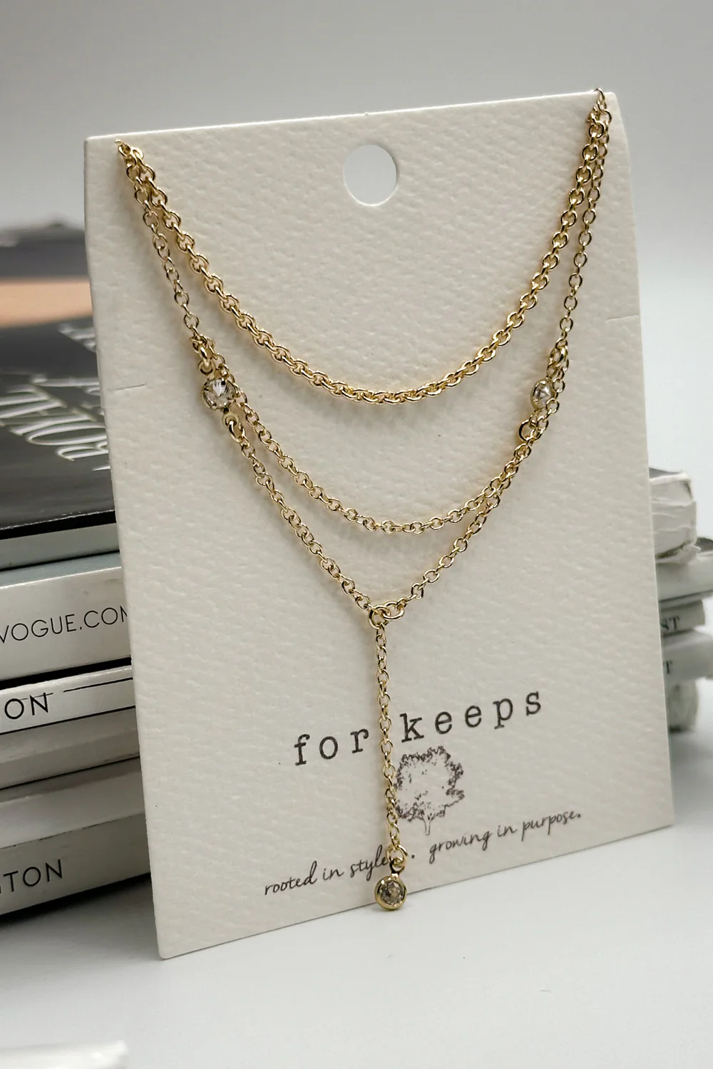 Eve Triple Gold Chain & Large Clear Stones Necklace