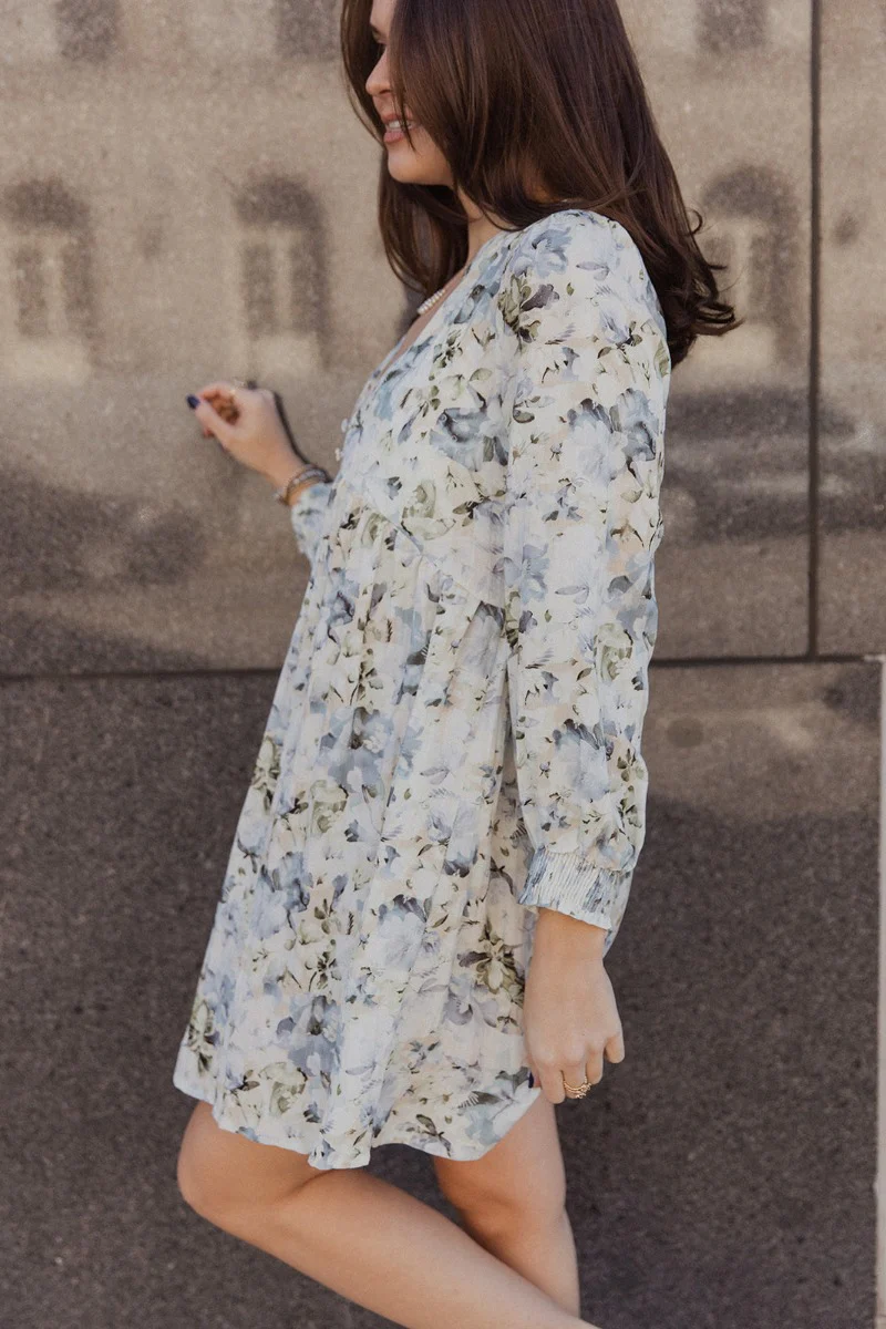 Evelyn Blue Multi Floral Mini Dress - Image 4