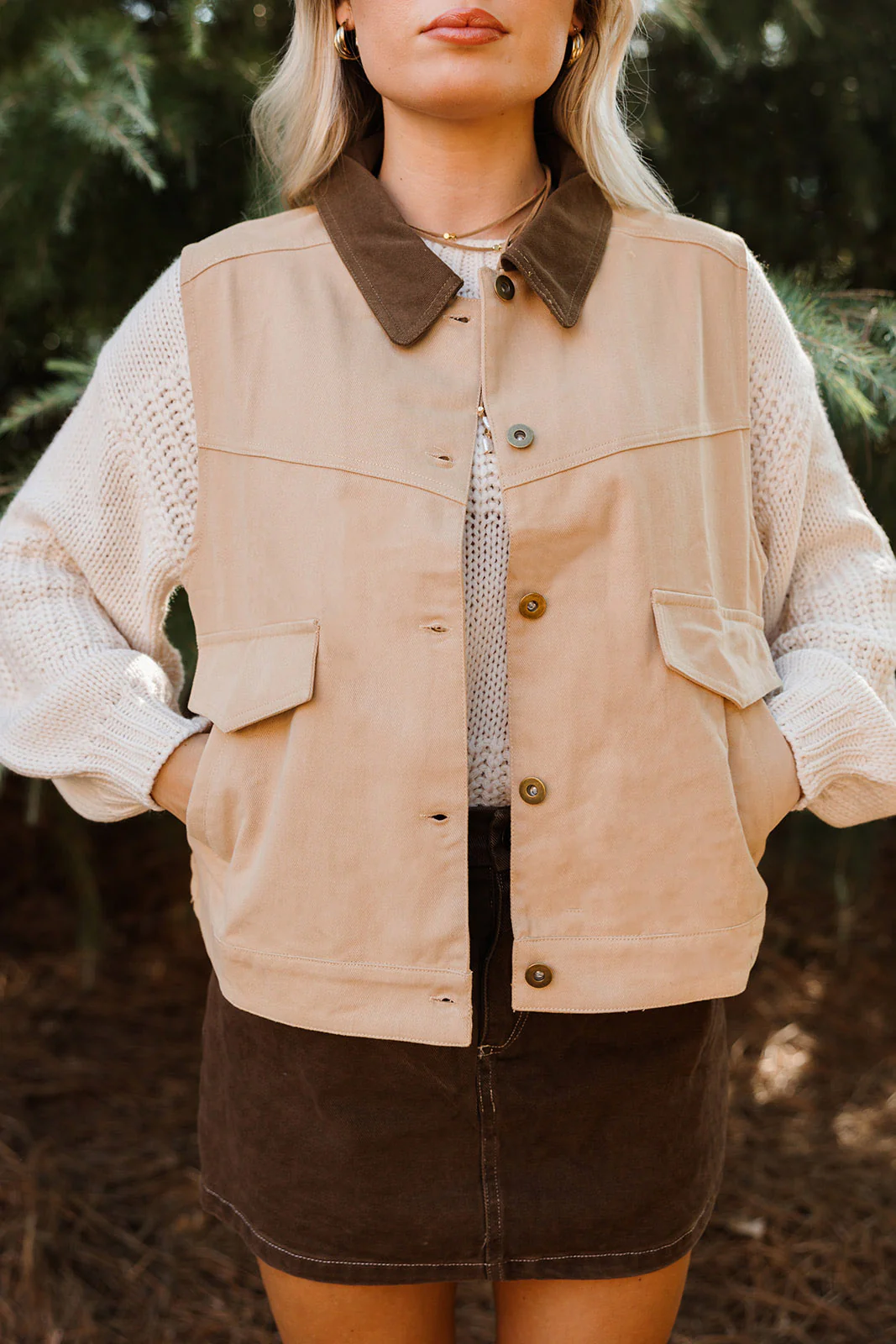 Evelyn Taupe Denim Barn Vest - Image 2