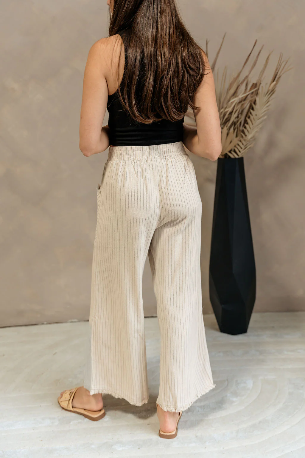 Everlee Oatmeal & Black Linen Stripe Pants - Image 8