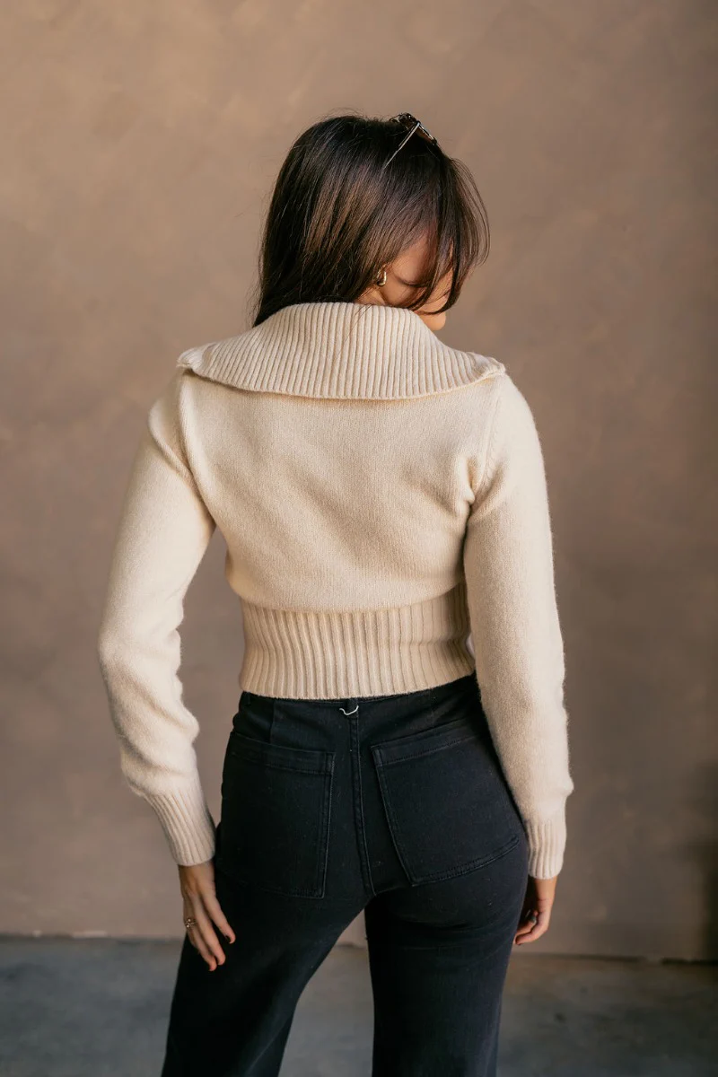 Everly Beige Zip-Up Long Sleeve Sweater - Image 6