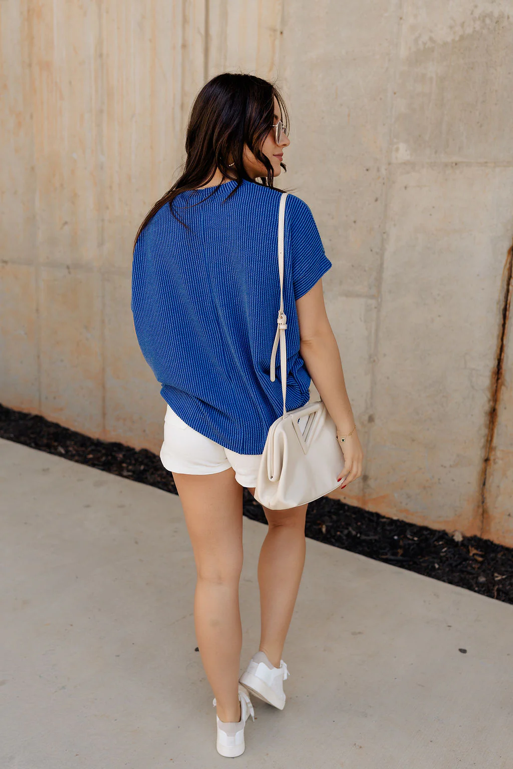 Everly Blue Ribbed Short Sleeve Top - Image 6