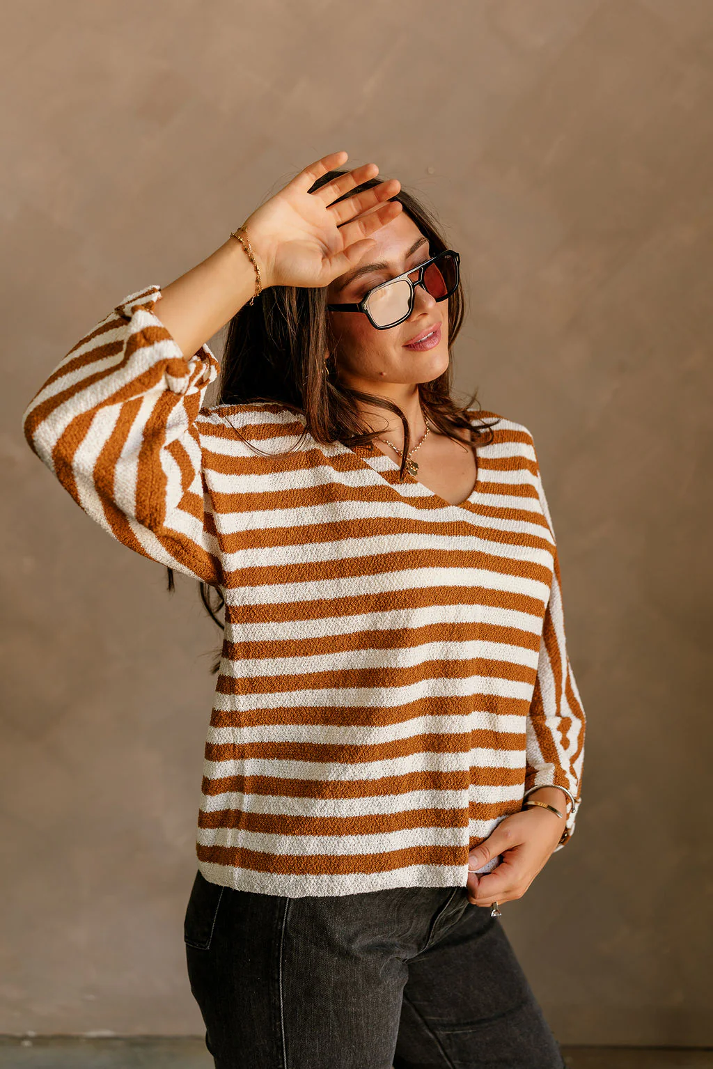 Everly Cream & Spice Brown Stripe Sweater - Image 4